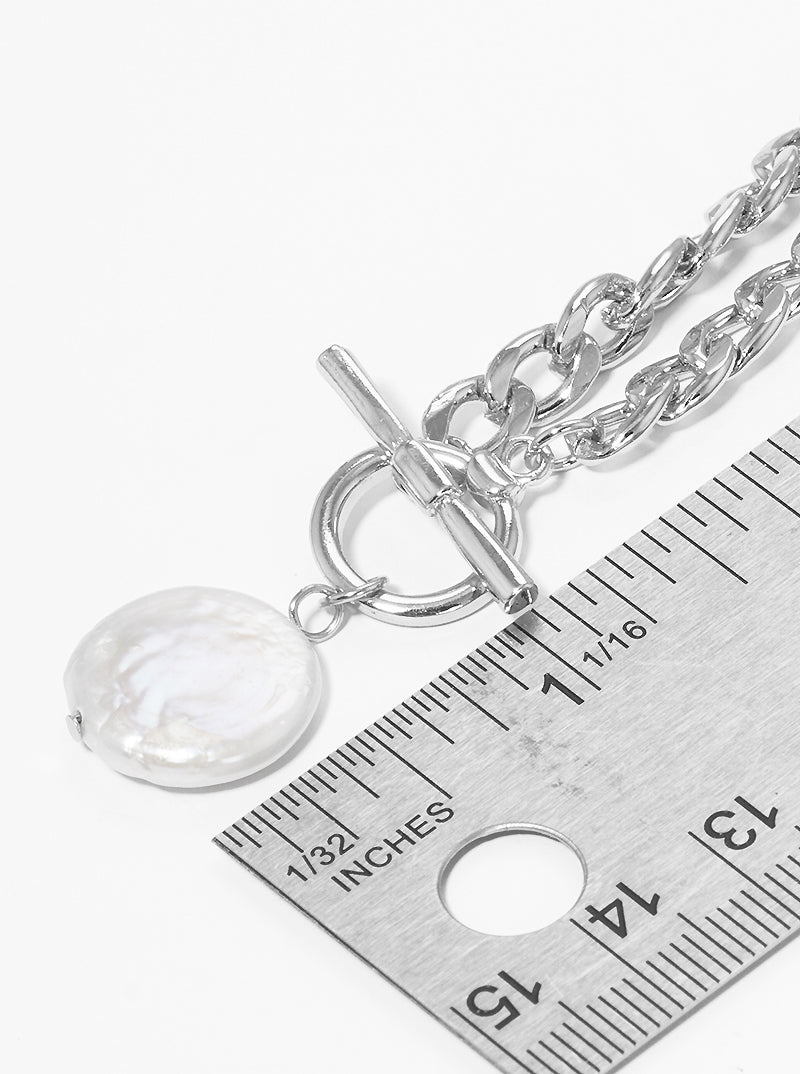 Pearl Pendant Toggle Clasp Metal Chain Necklace