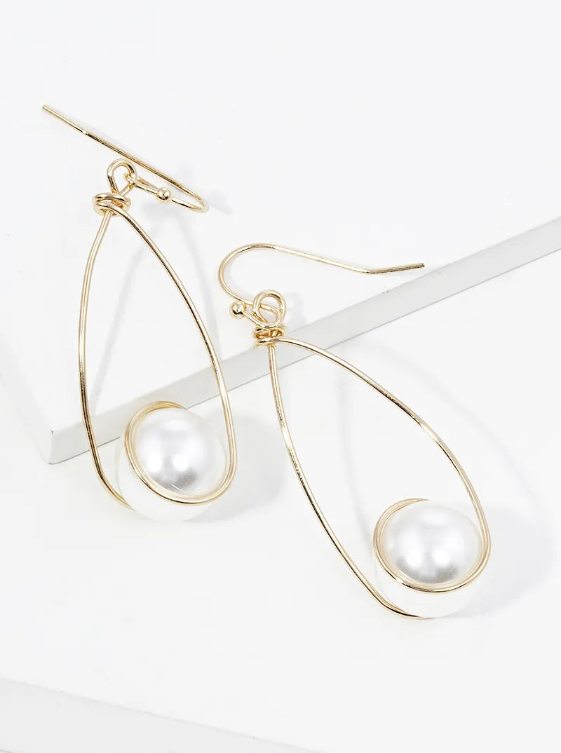 Pearl Wire Wrapped Teardrop Dangle Drop Earrings