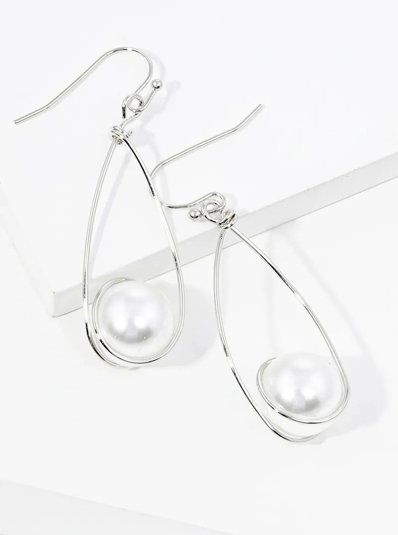 Pearl Wire Wrapped Teardrop Dangle Drop Earrings