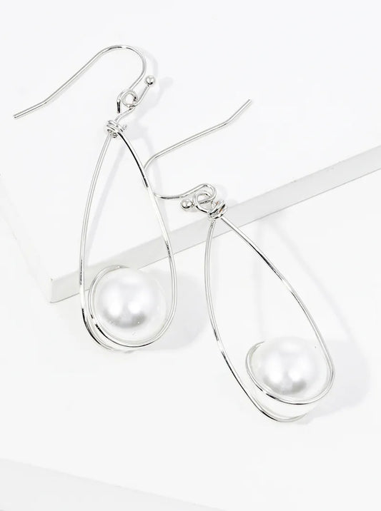 Pearl Wire Wrapped Teardrop Dangle Drop Earrings