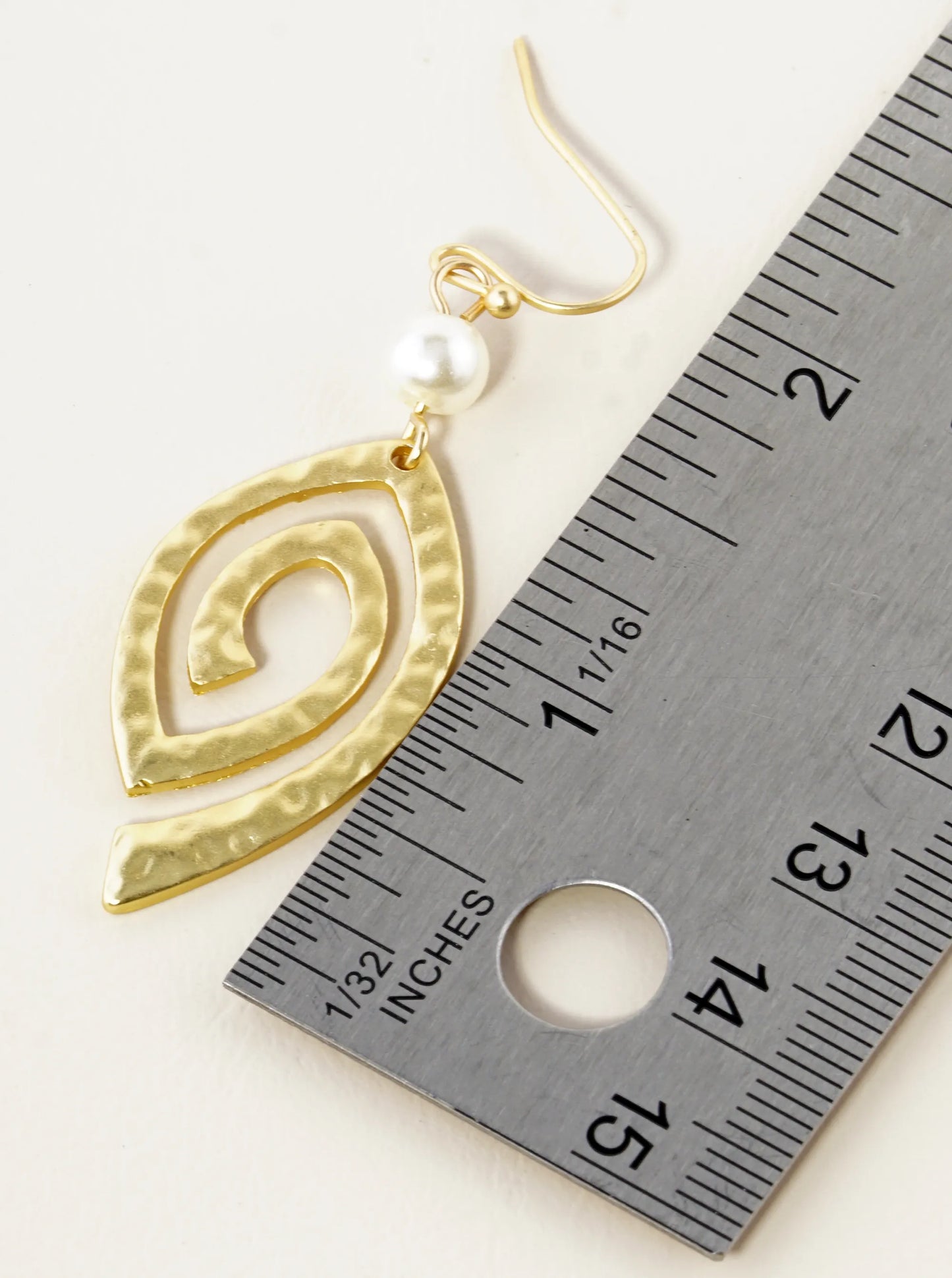 Pearl With Hammered Spiral Drop Dangle Earrings