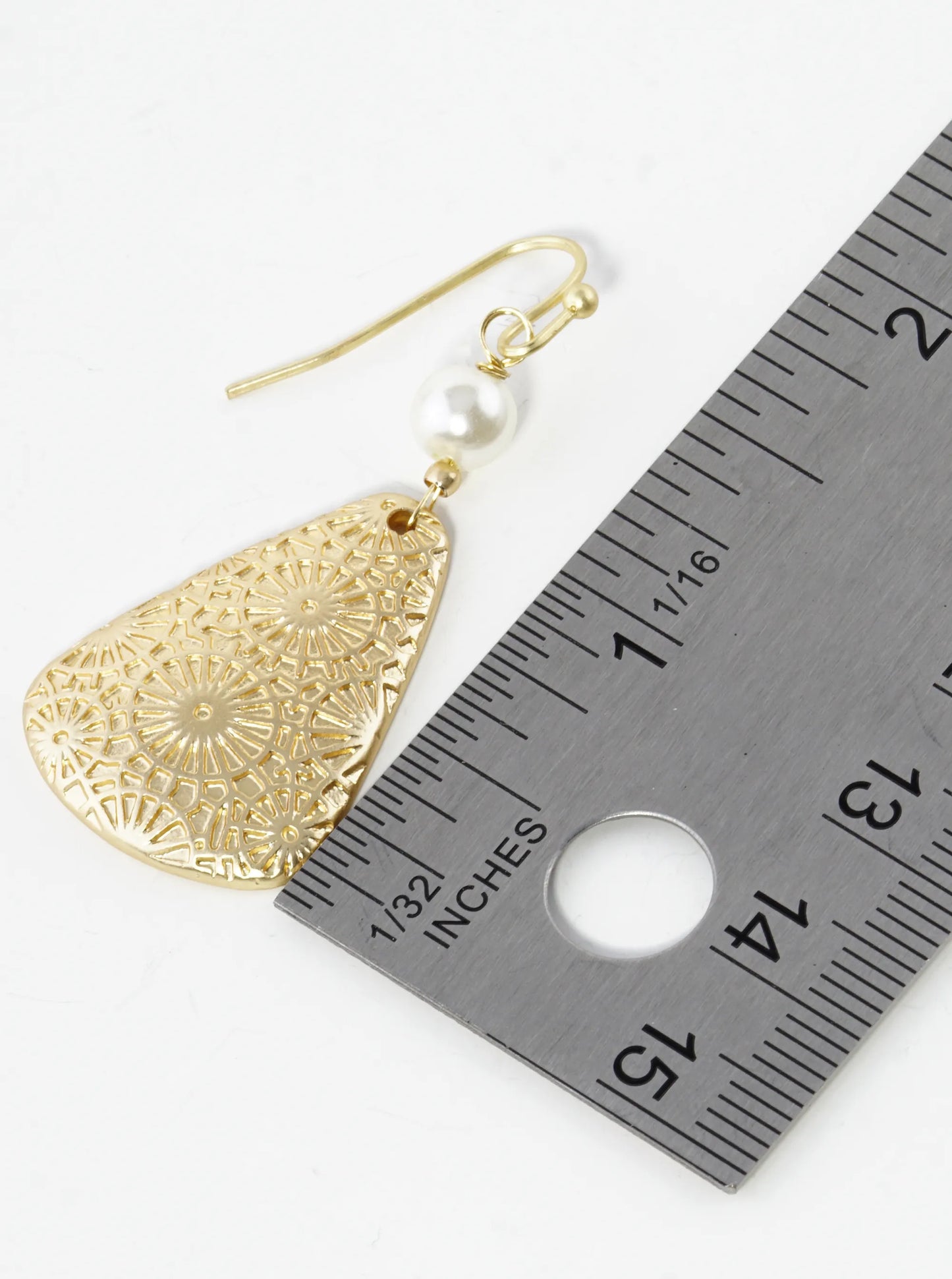 Pearl With Patterned Triangle Drop Dangle Earrings