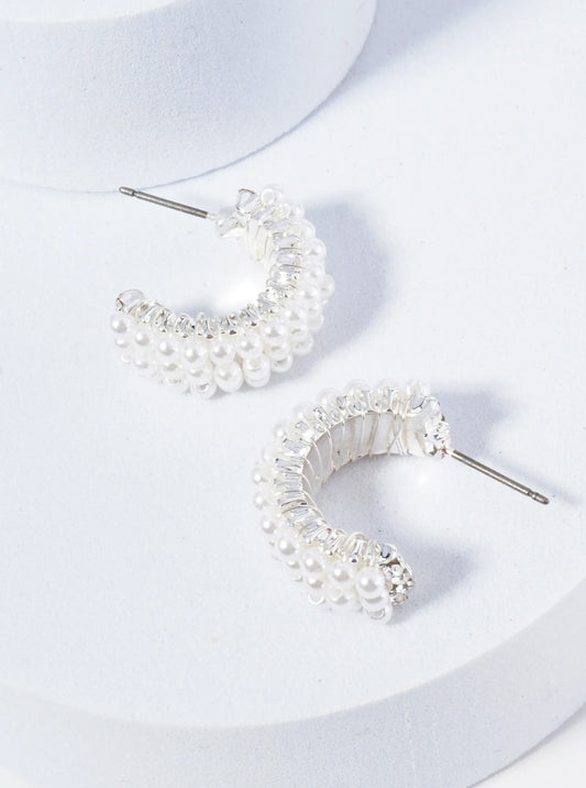 Pearls In Three Rows Open Hoop Earrings