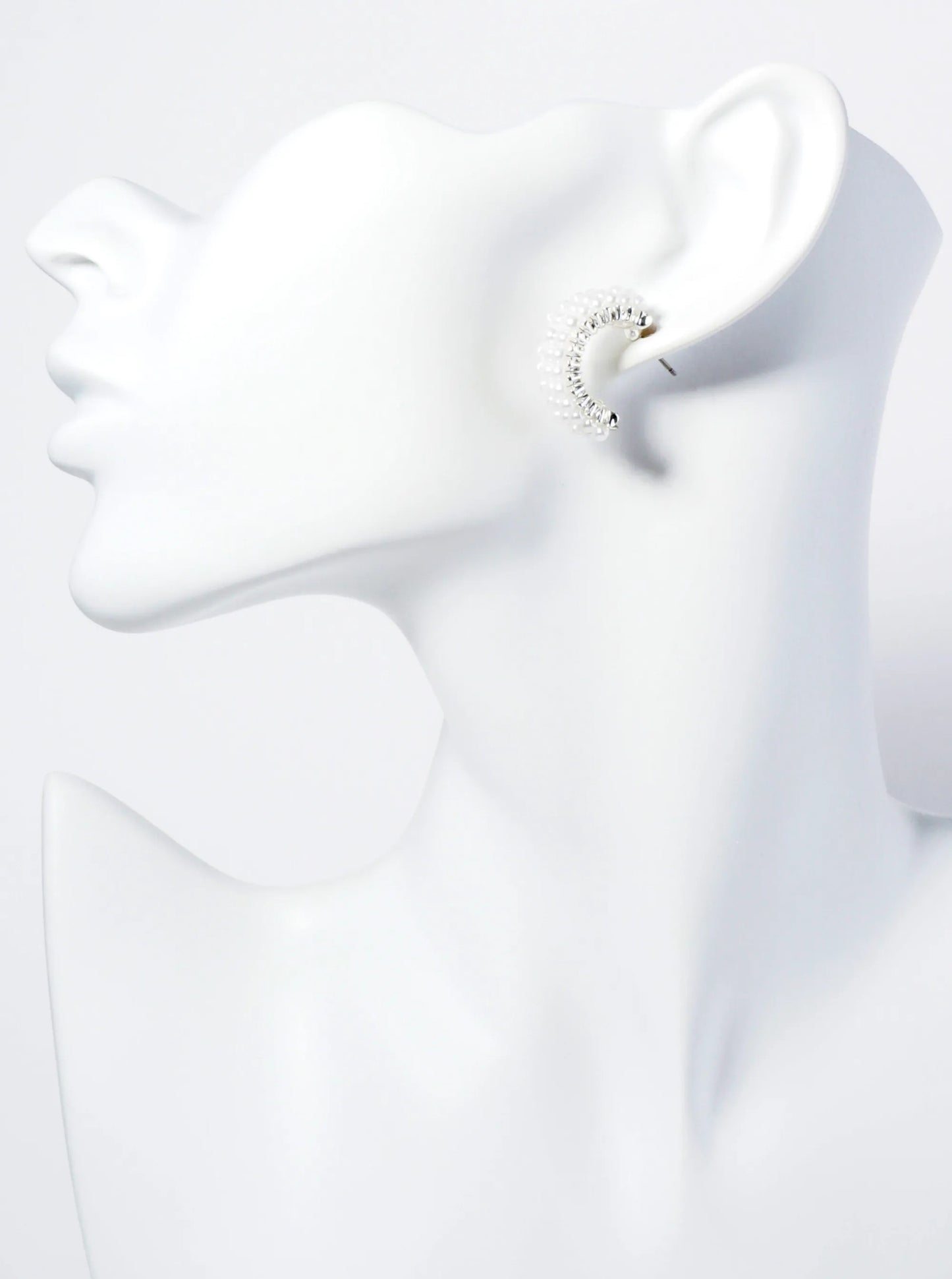 Pearls In Three Rows Open Hoop Earrings