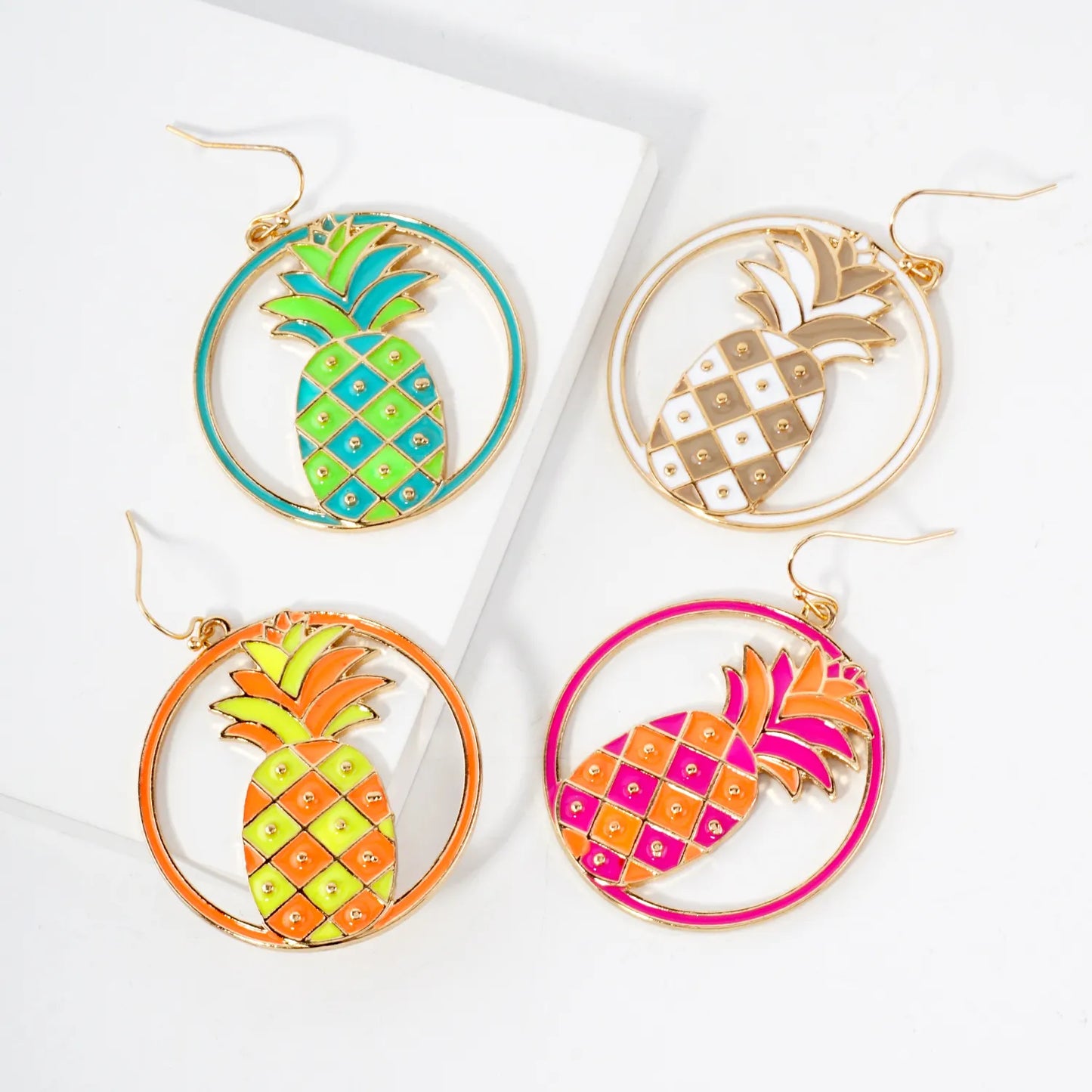 Pineapple Circle Drop Statement Earrings