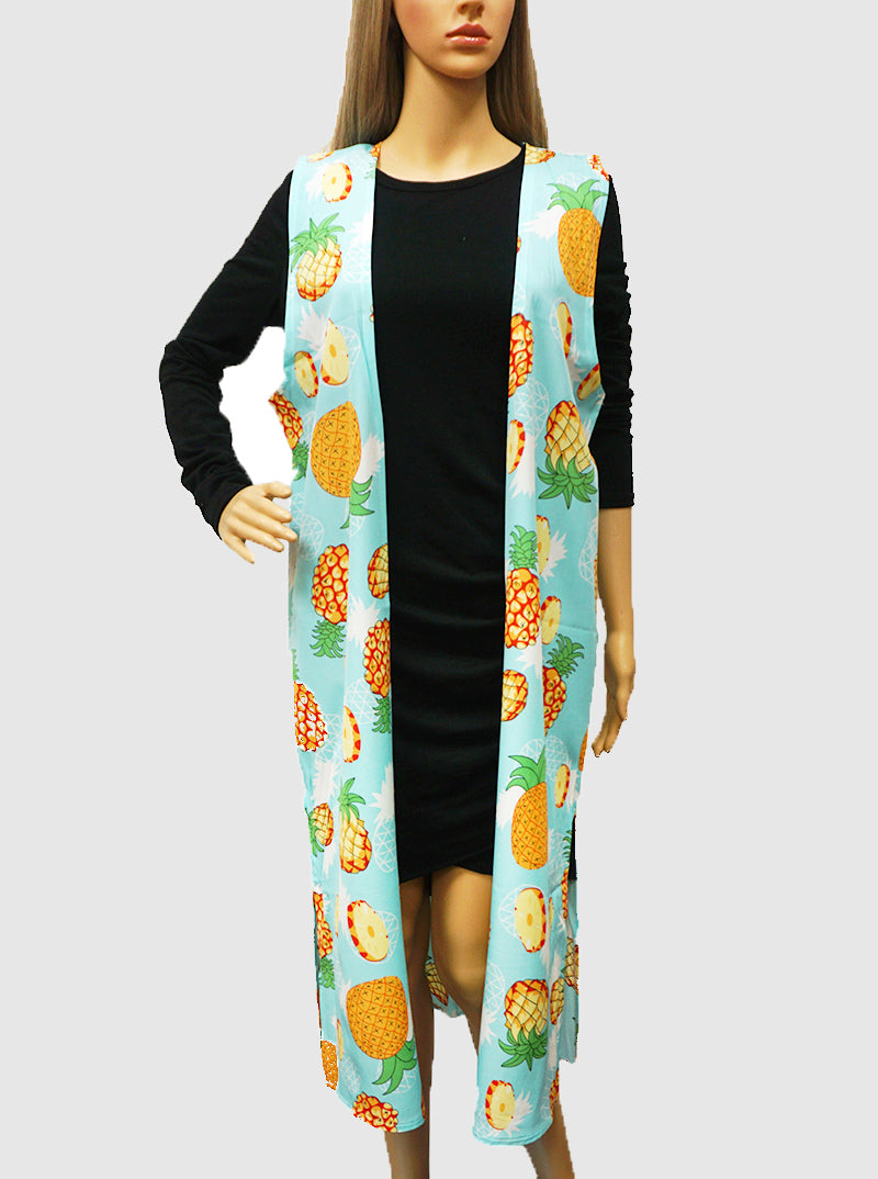 Pineapple Pattern Tropical Polyester Long Kimono