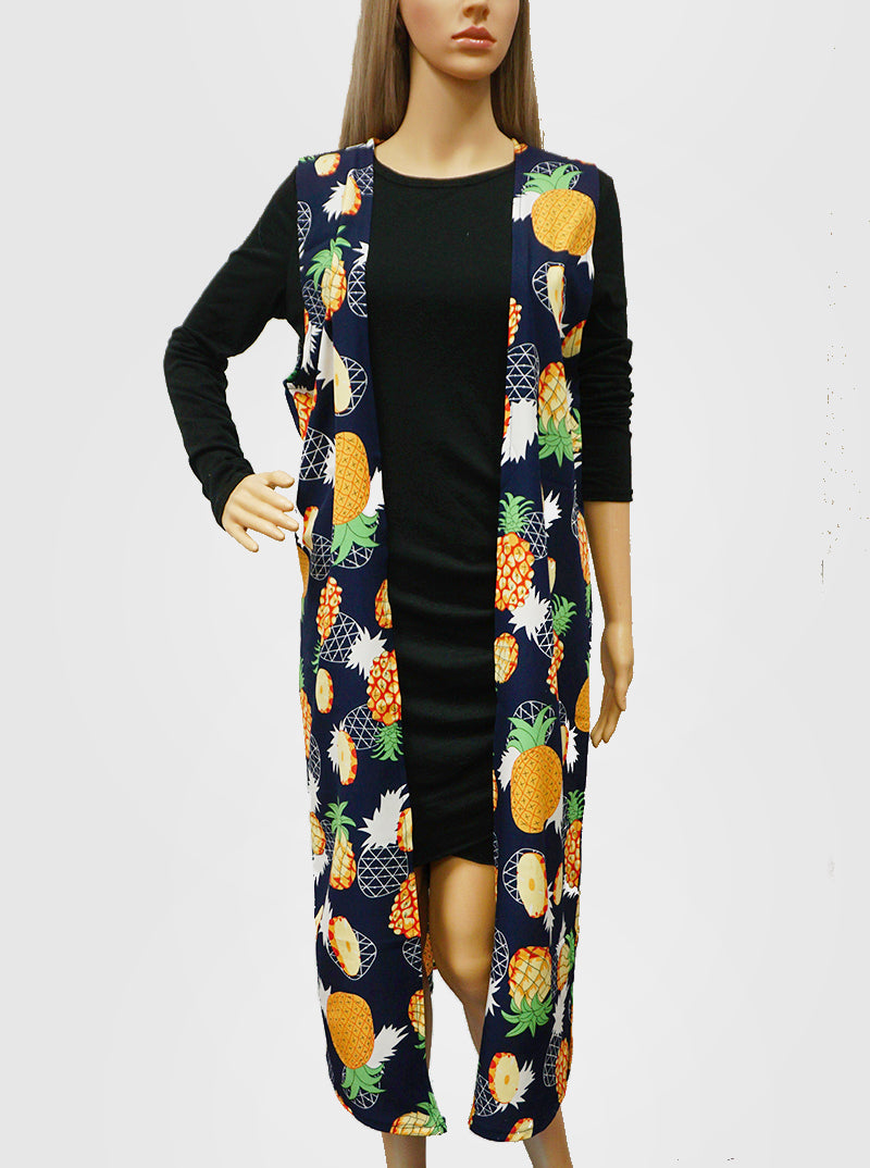 Pineapple Pattern Tropical Polyester Long Kimono
