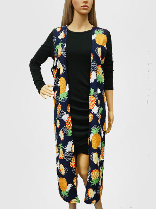 Pineapple Pattern Tropical Polyester Long Kimono