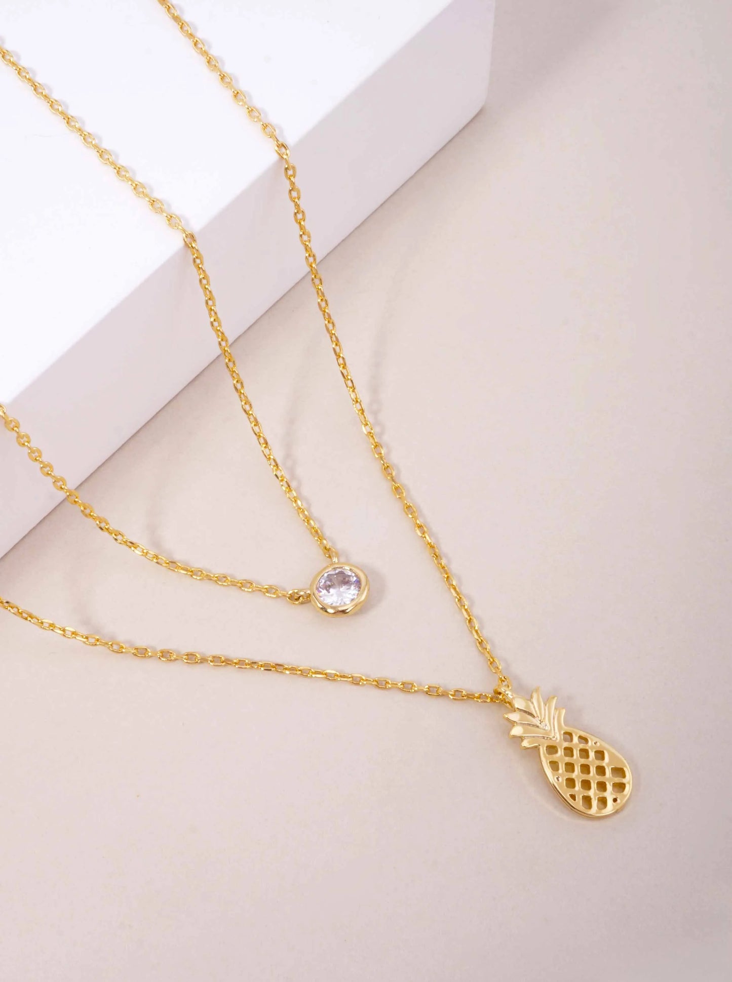 Pineapple Pendant 18K-Gold-Dipped Layered Necklace