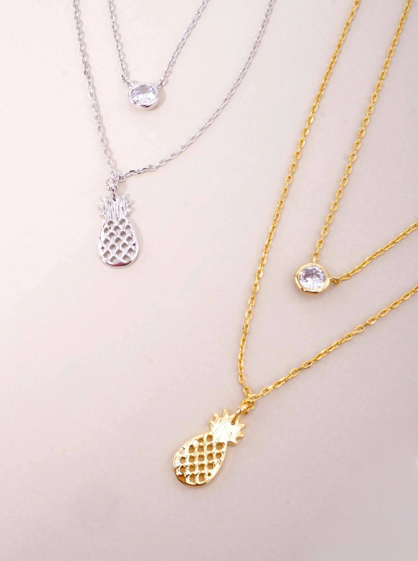 Pineapple Pendant 18K-Gold-Dipped Layered Necklace