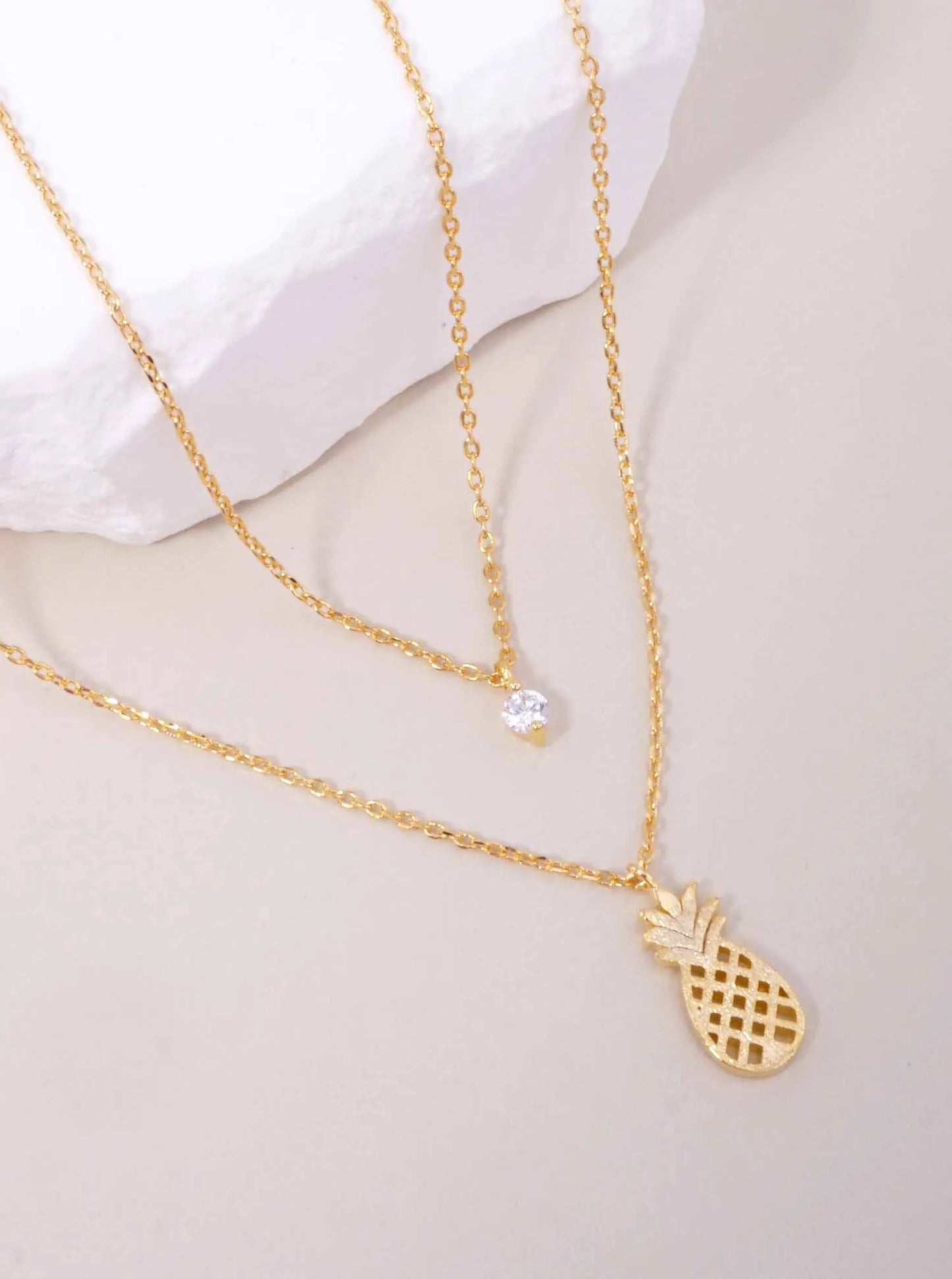 Pineapple Pendant 18K-Gold-Dipped Layered Necklace