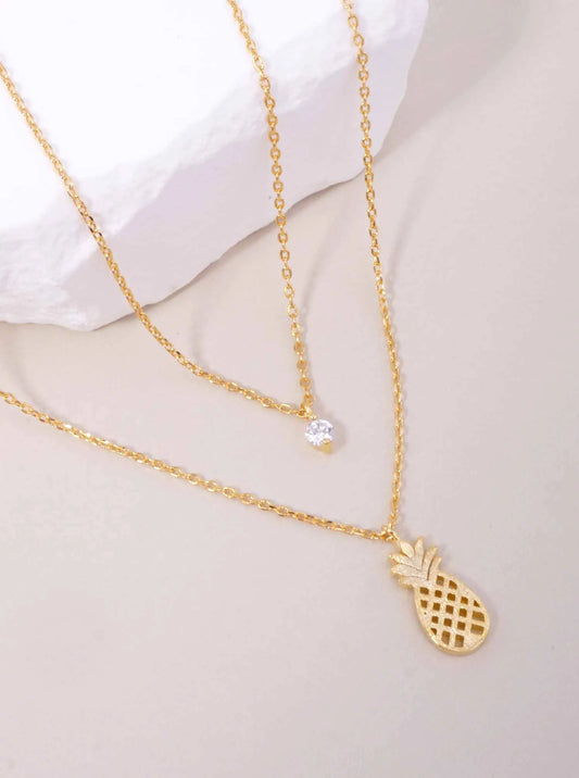 Pineapple Pendant 18K-Gold-Dipped Layered Necklace