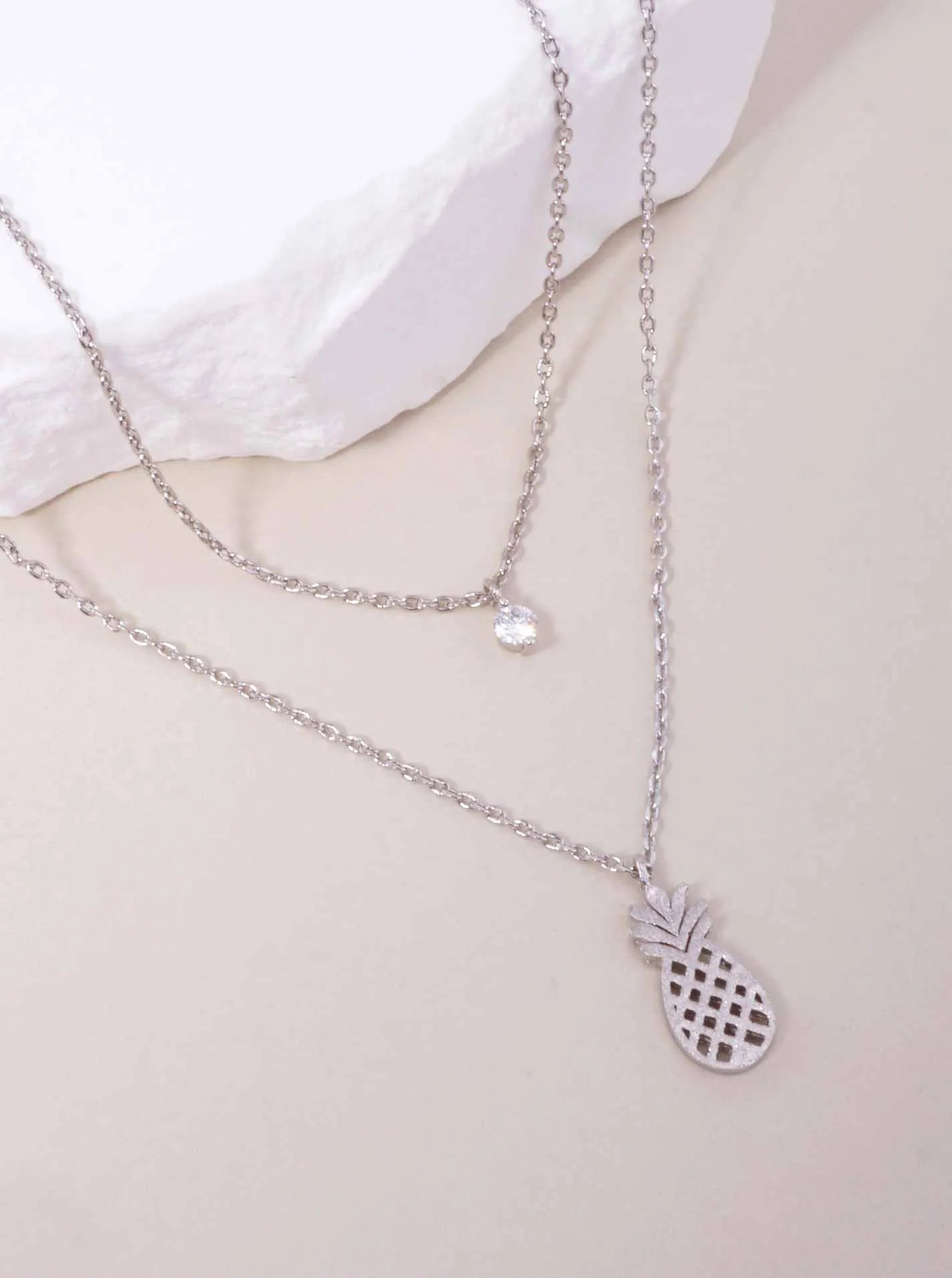 Pineapple Pendant 18K-Gold-Dipped Layered Necklace