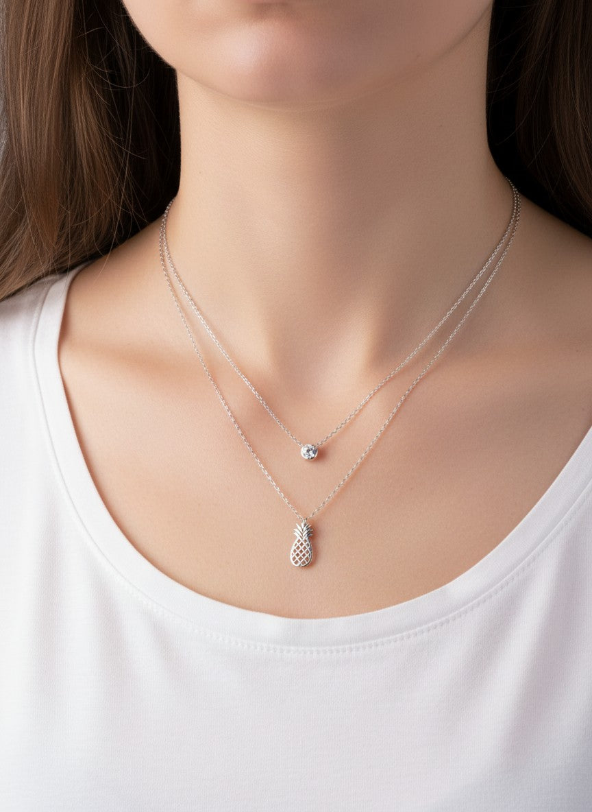 Pineapple Pendant 18K-Gold-Dipped Layered Necklace