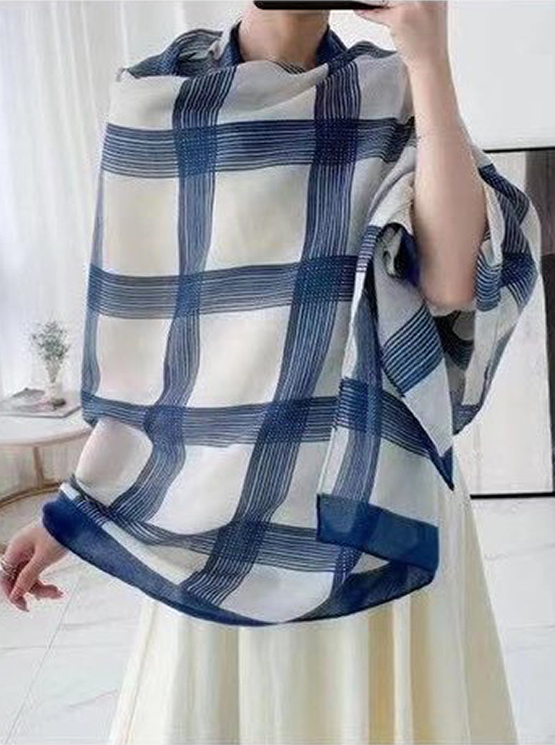 Plaid Pattern Lightweight Polyester Oblong Scarf