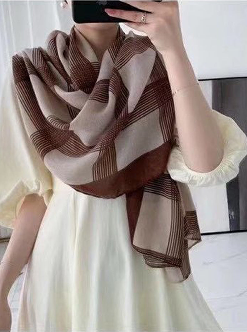 Plaid Pattern Lightweight Polyester Oblong Scarf