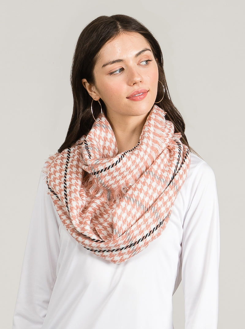 Plaid Tartan Multi Houndstooth Loop Infinity Scarf Fringe