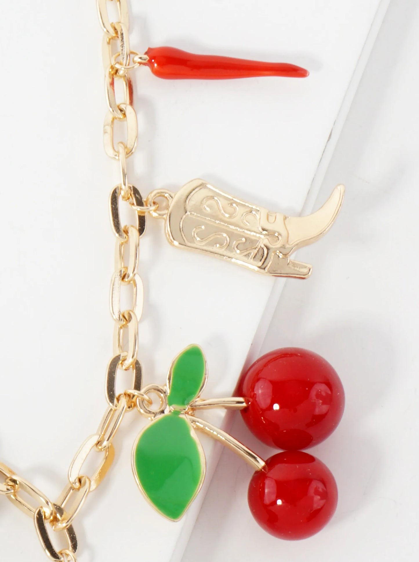 Playing-Card Dice Heart Magic-8-Ball Cherry Cowgirl-Boot Pepper 16-Inch Charm Necklace