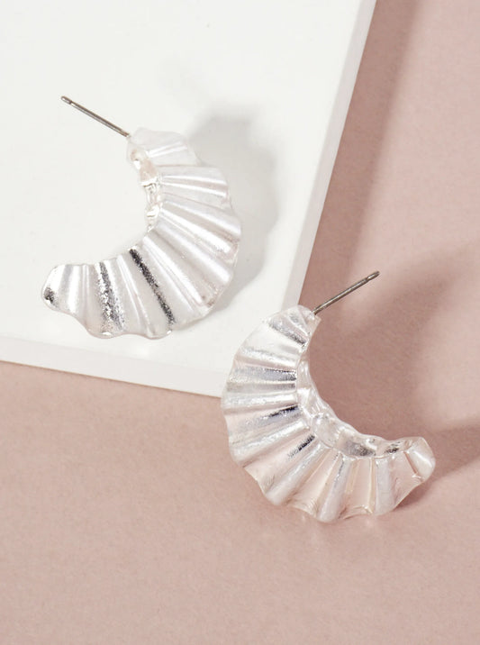 Pleated 30mm Metal Hoop Earrings With-Titanium-Post