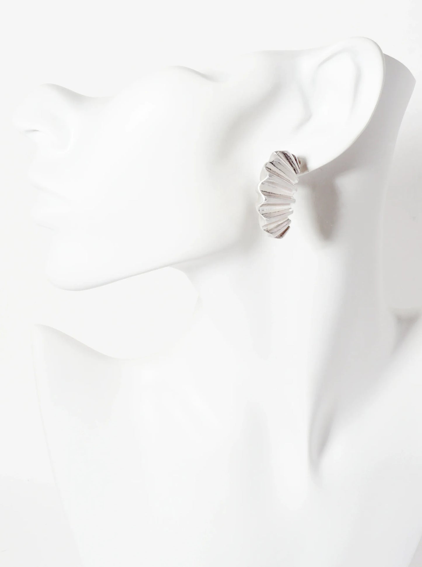 Pleated 30mm Metal Hoop Earrings With-Titanium-Post
