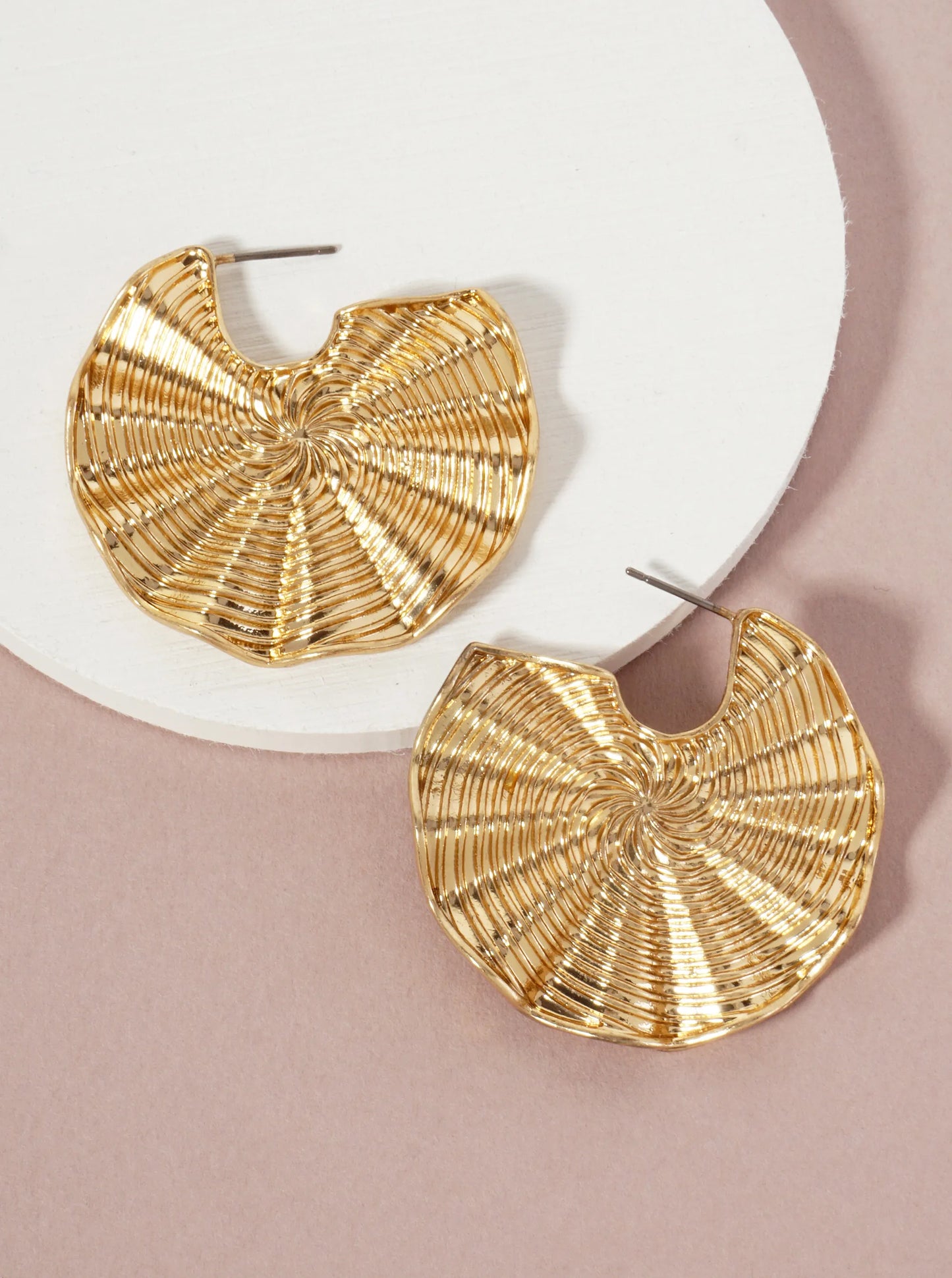 Pleated Metal 38mm Hoop Earrings With-Titanium-Post