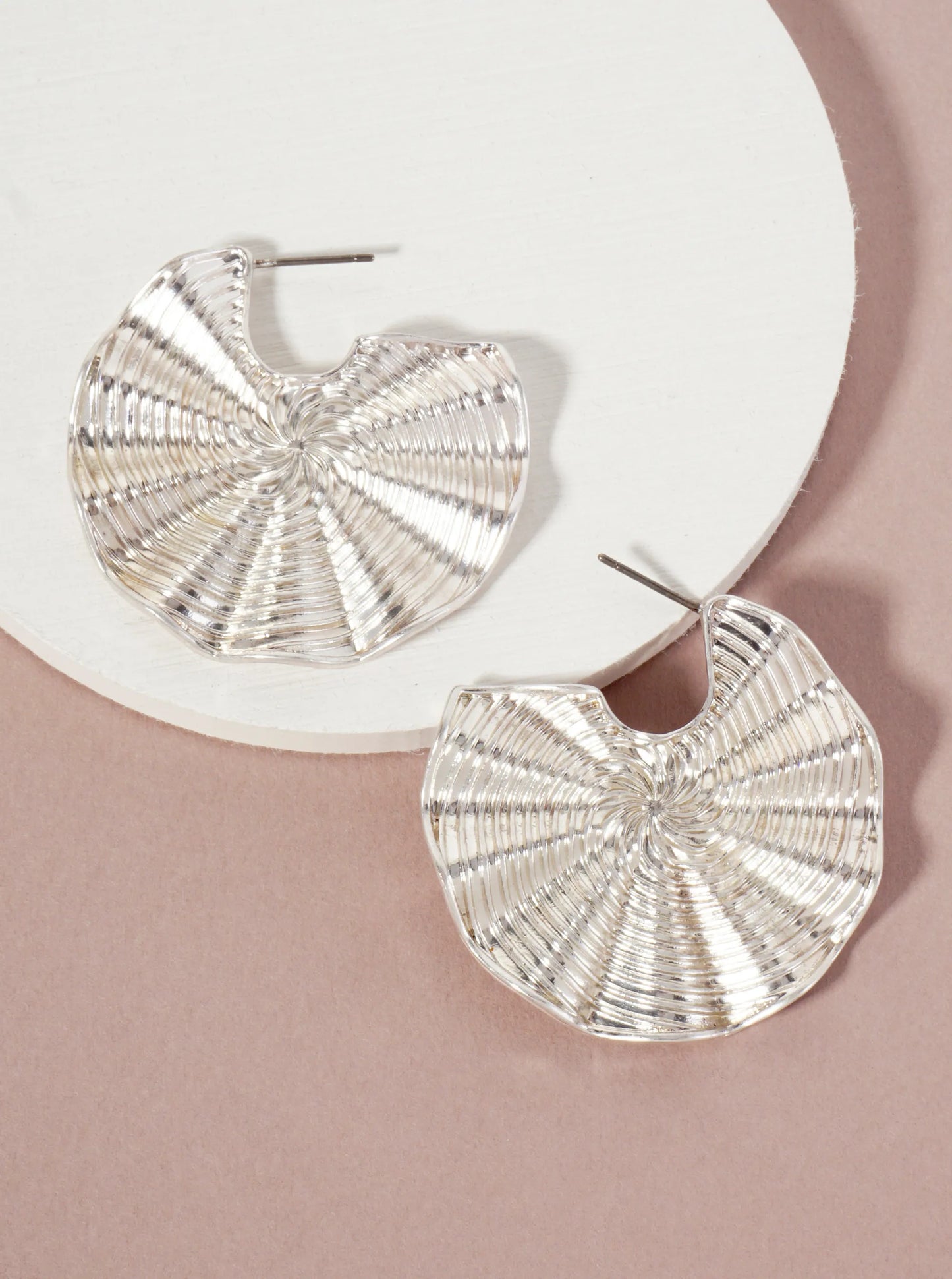 Pleated Metal 38mm Hoop Earrings With-Titanium-Post