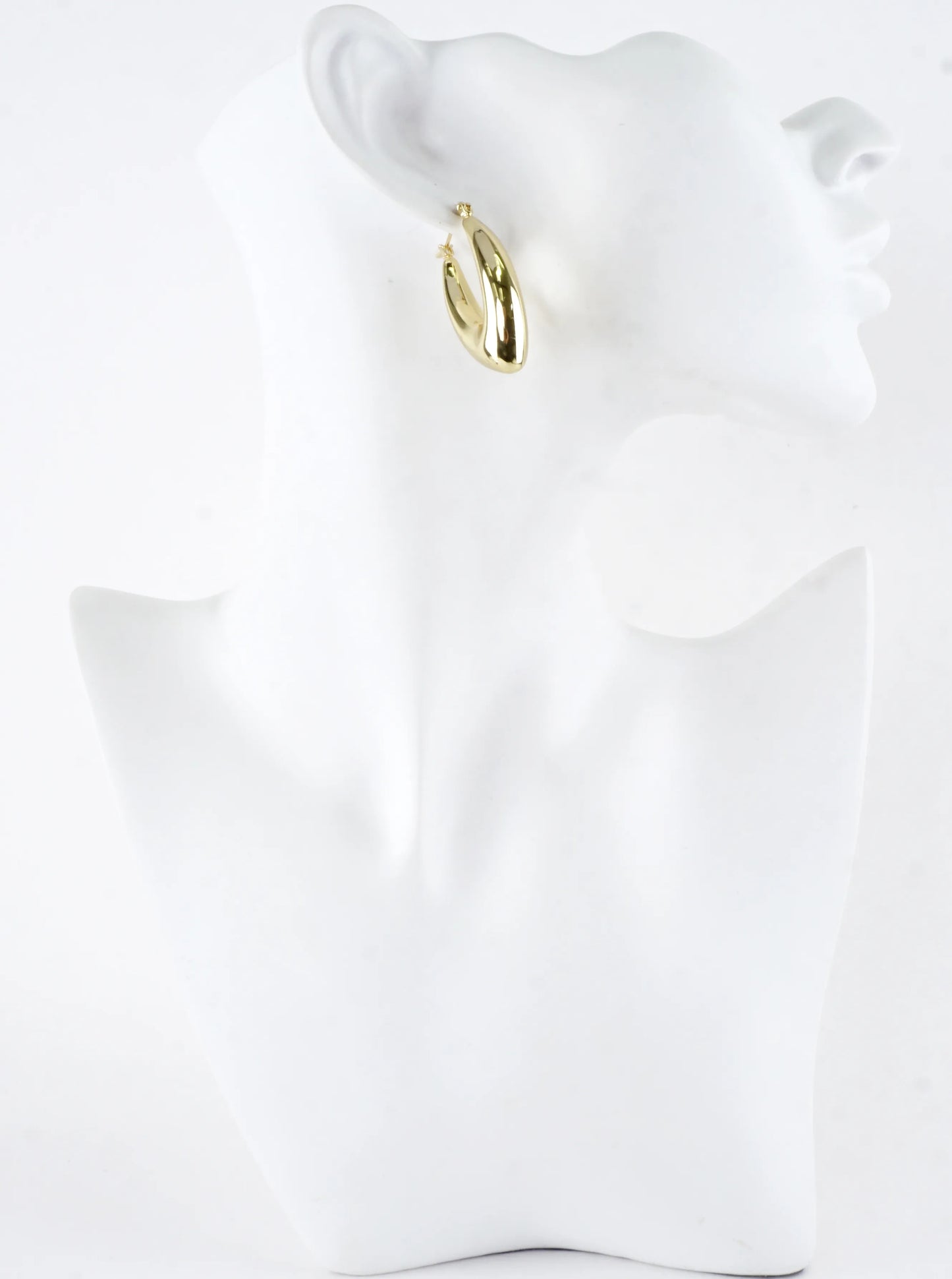 Pointed Puffy Brass Marquise Hoop Earrings