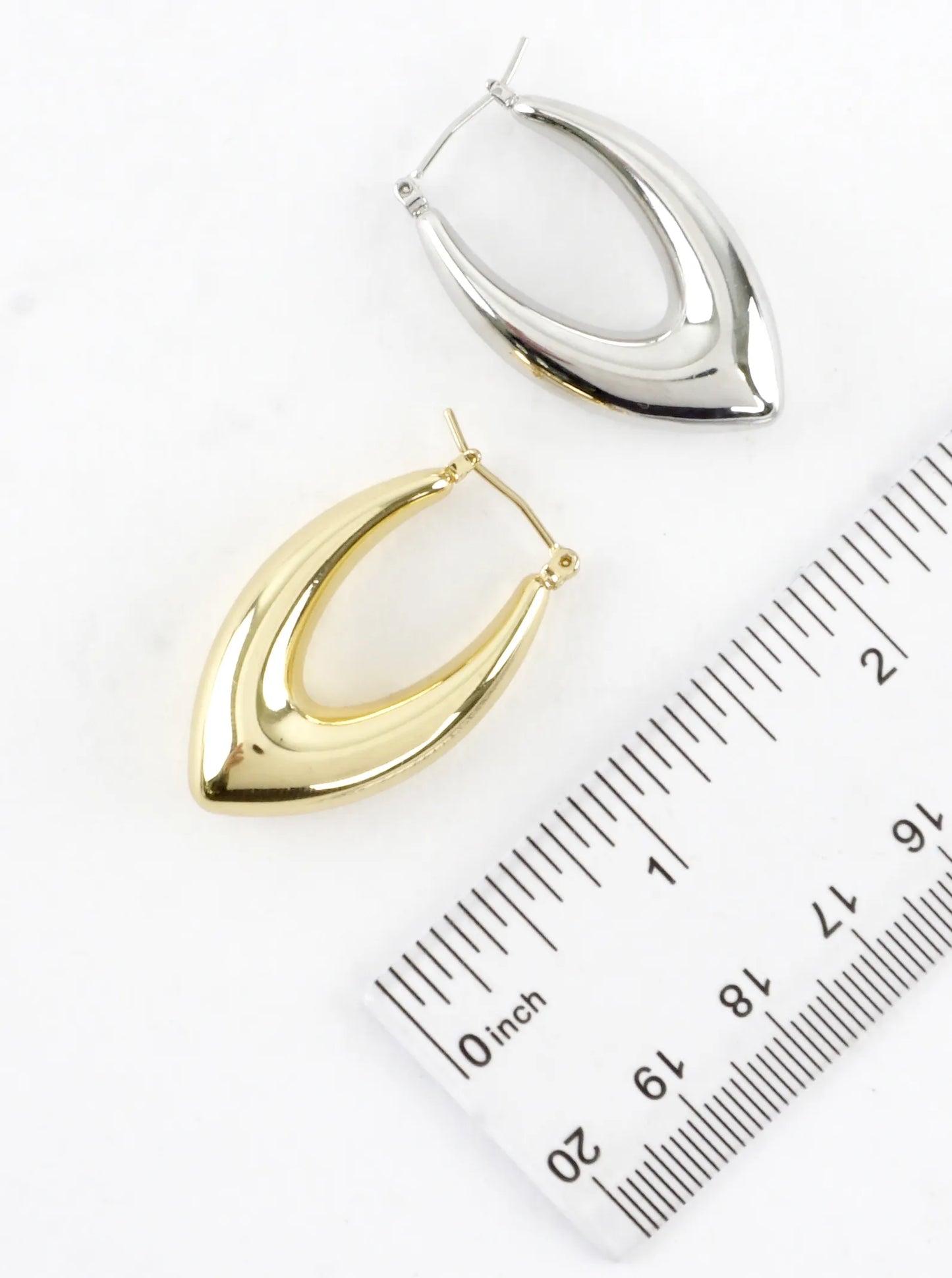 Pointed Puffy Brass Marquise Hoop Earrings