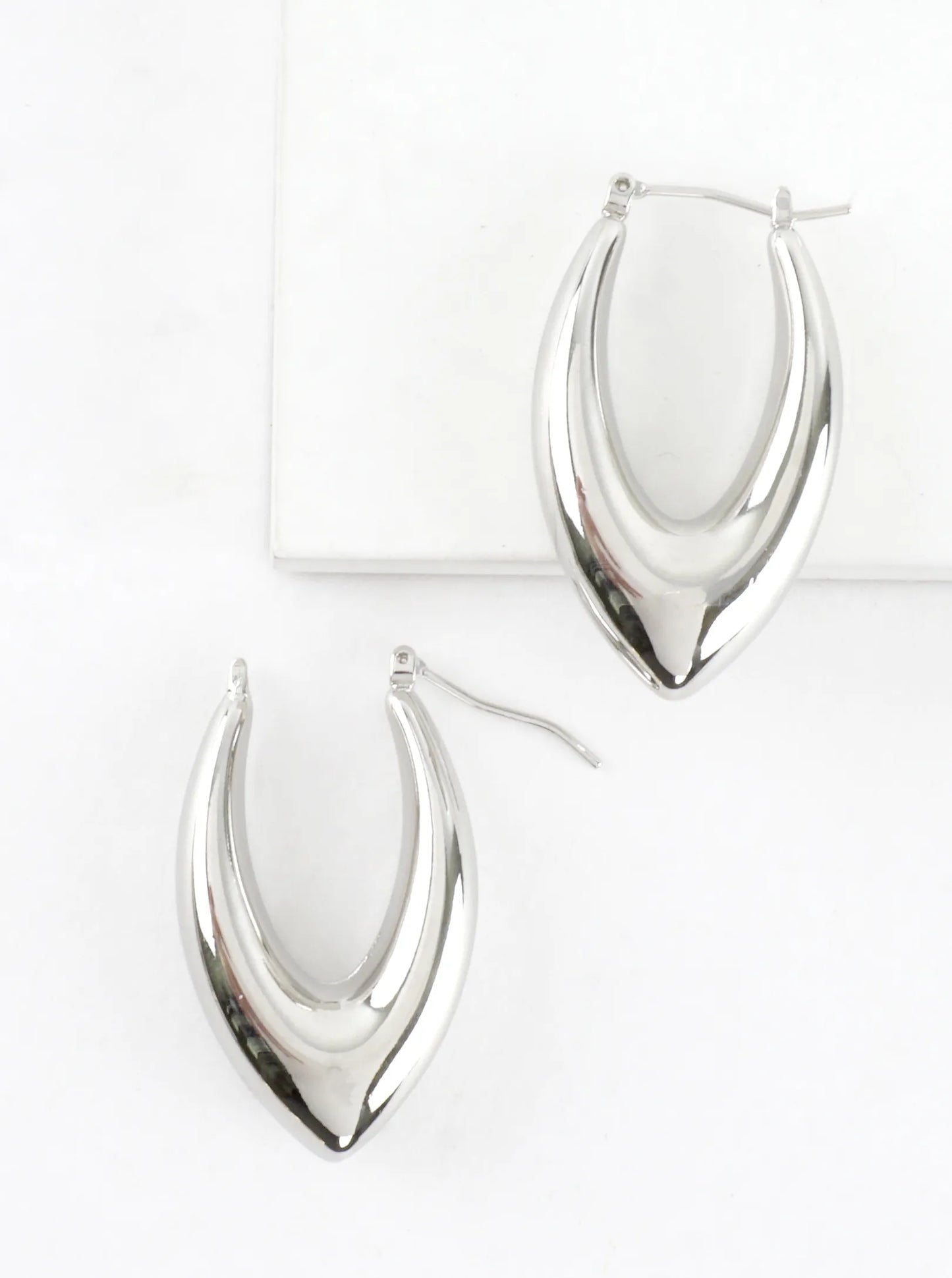 Pointed Puffy Brass Marquise Hoop Earrings