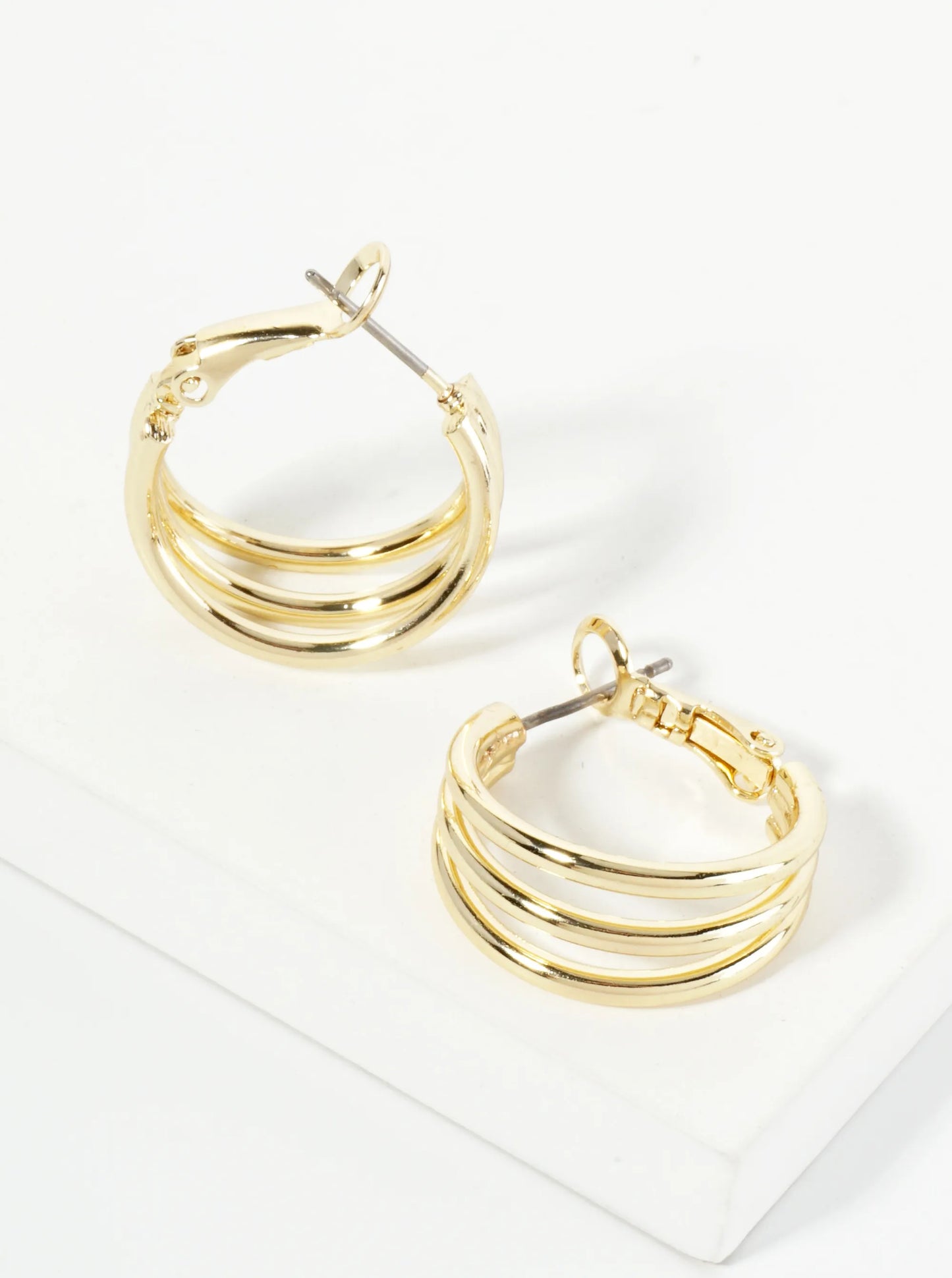 Polished 14K-Gold-Dipped 20mm 3-Layer Latch-Back Hoop Earrings