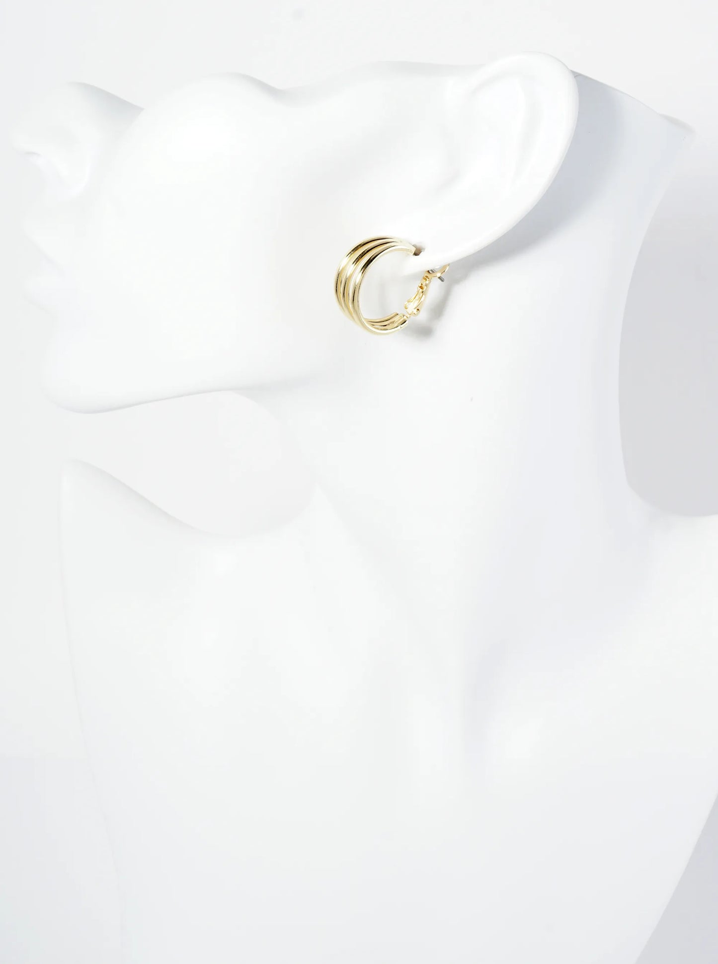 Polished 14K-Gold-Dipped 20mm 3-Layer Latch-Back Hoop Earrings