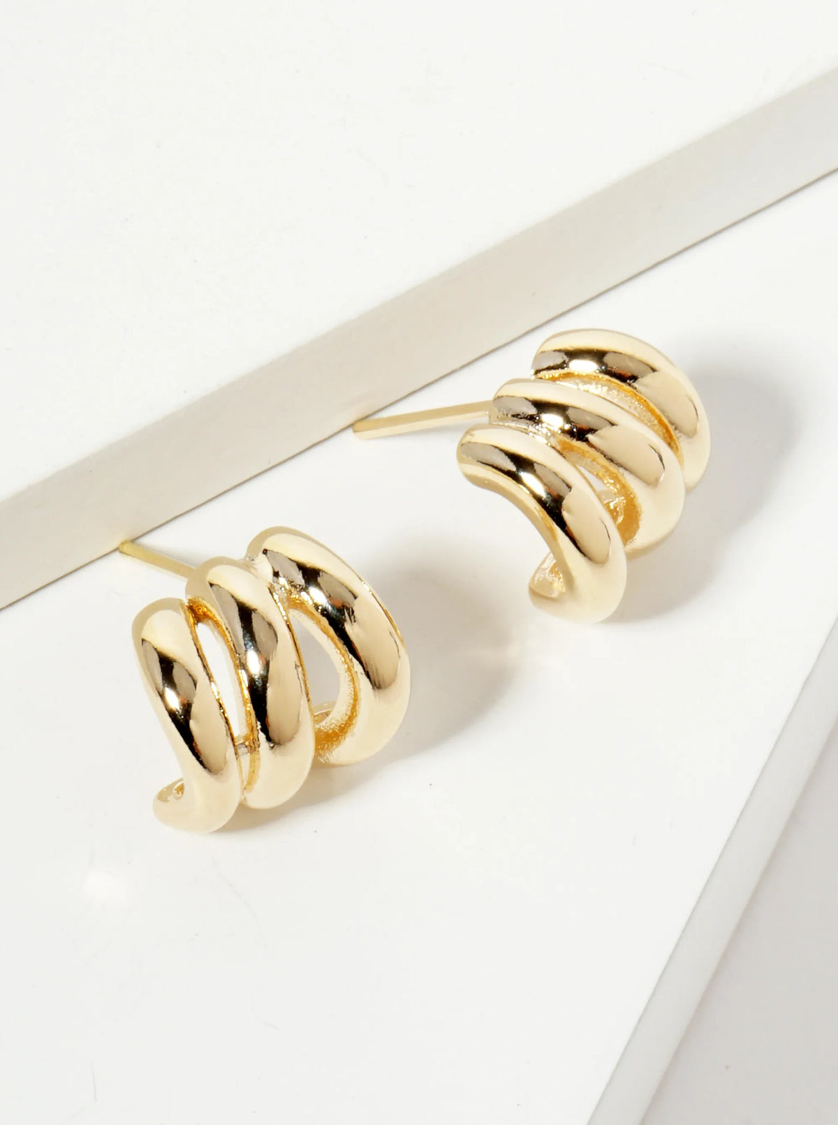Polished 14K-Gold-Dipped Brass10mm Claw J-Hoop Earrings