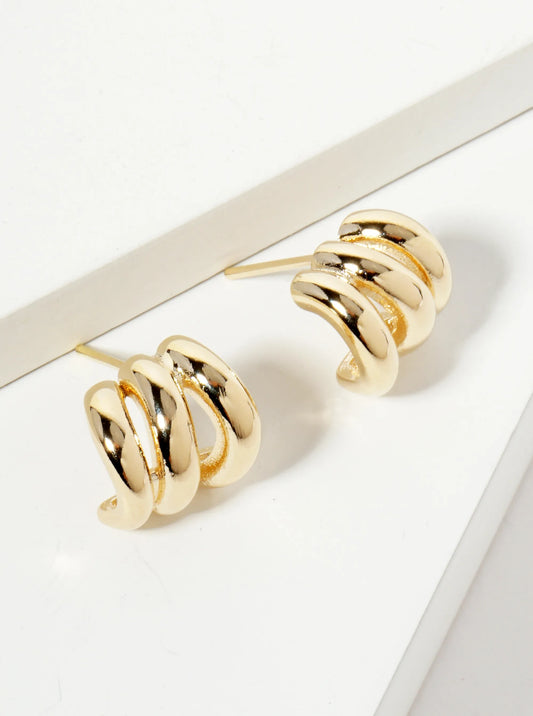 Polished 14K-Gold-Dipped Brass10mm Claw J-Hoop Earrings