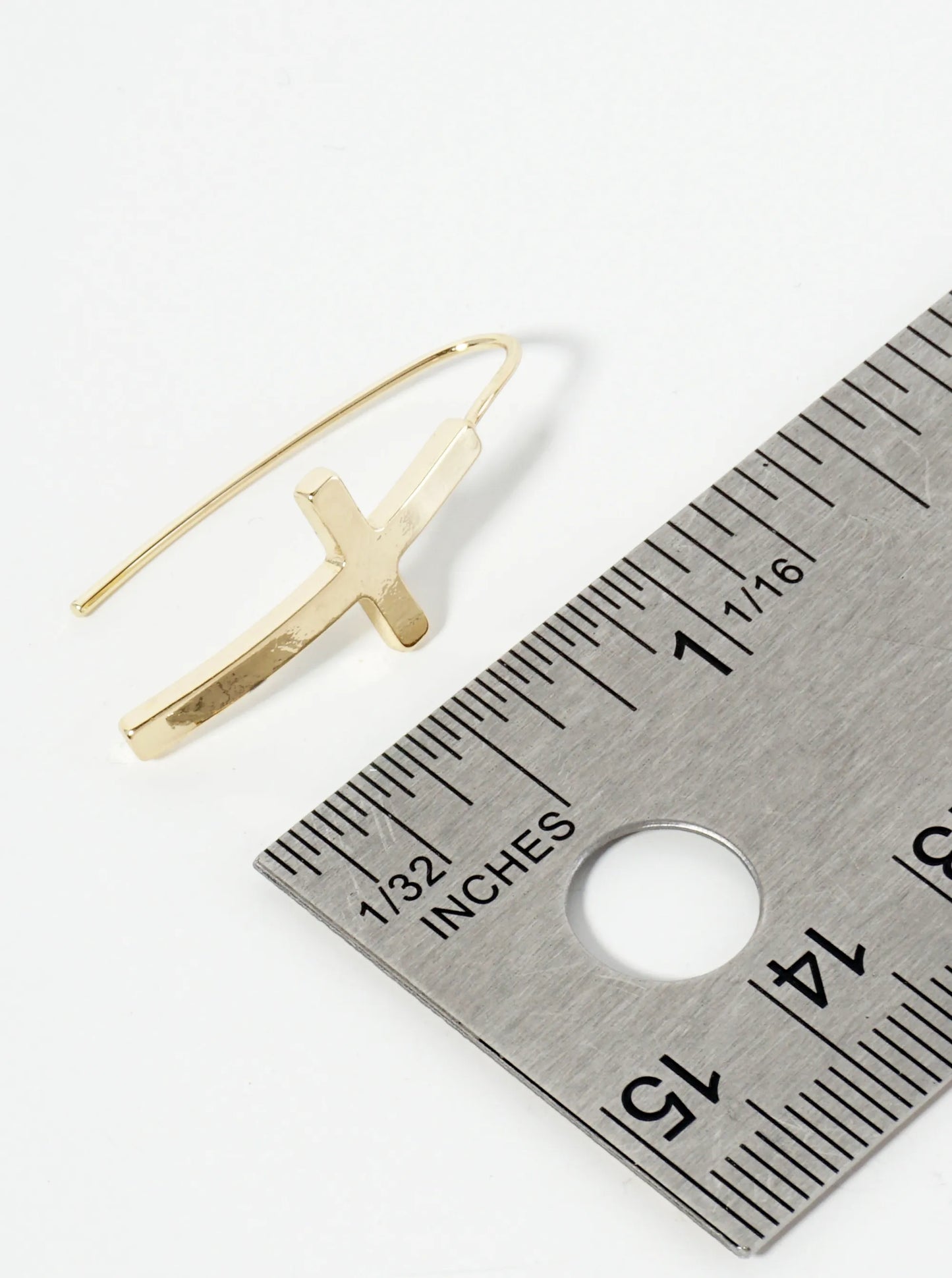 Polished 14K-Gold-Dipped Cross Drop Wire Hook Earrings