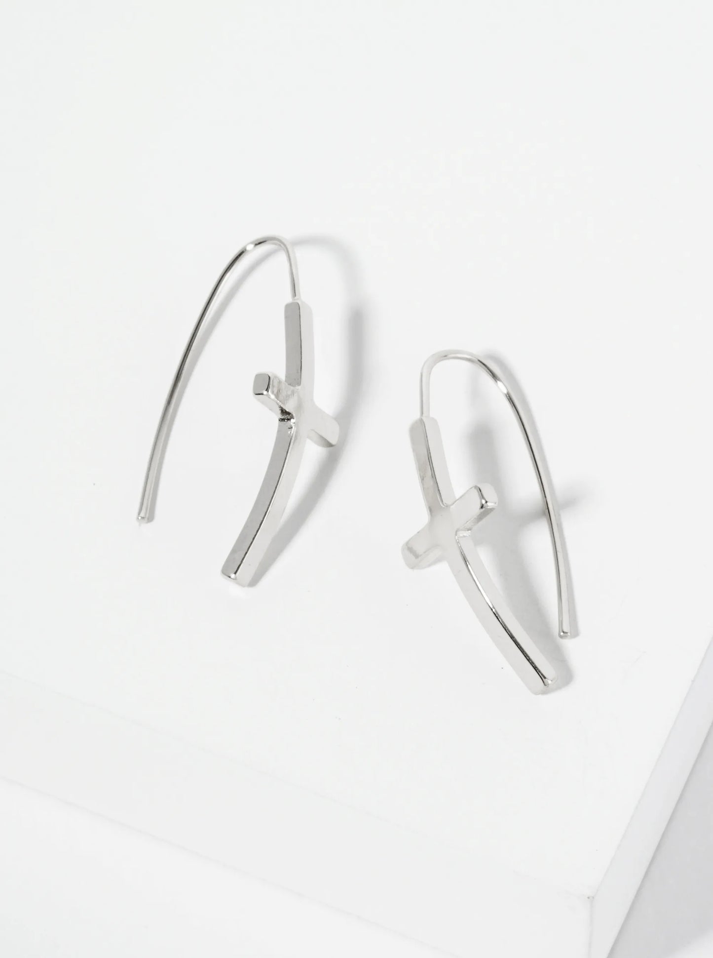 Polished 14K-Gold-Dipped Cross Drop Wire Hook Earrings
