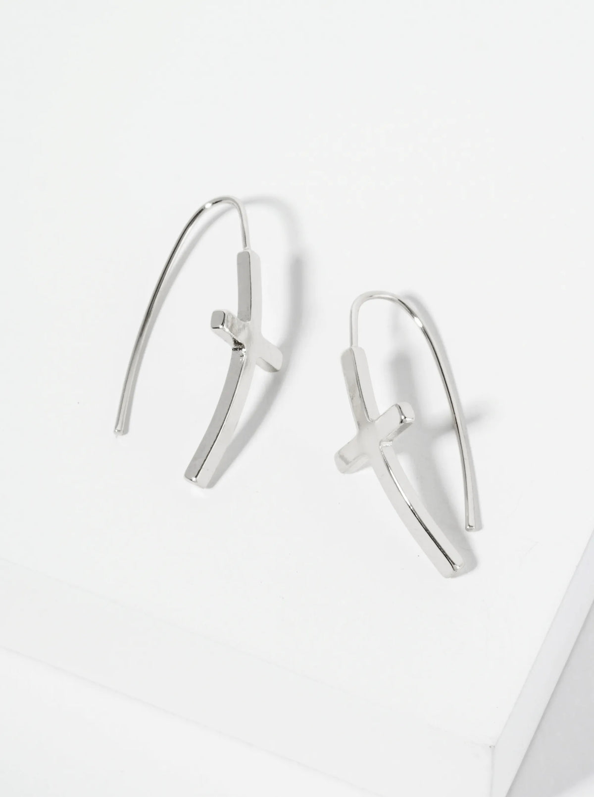 Polished 14K-Gold-Dipped Cross Drop Wire Hook Earrings