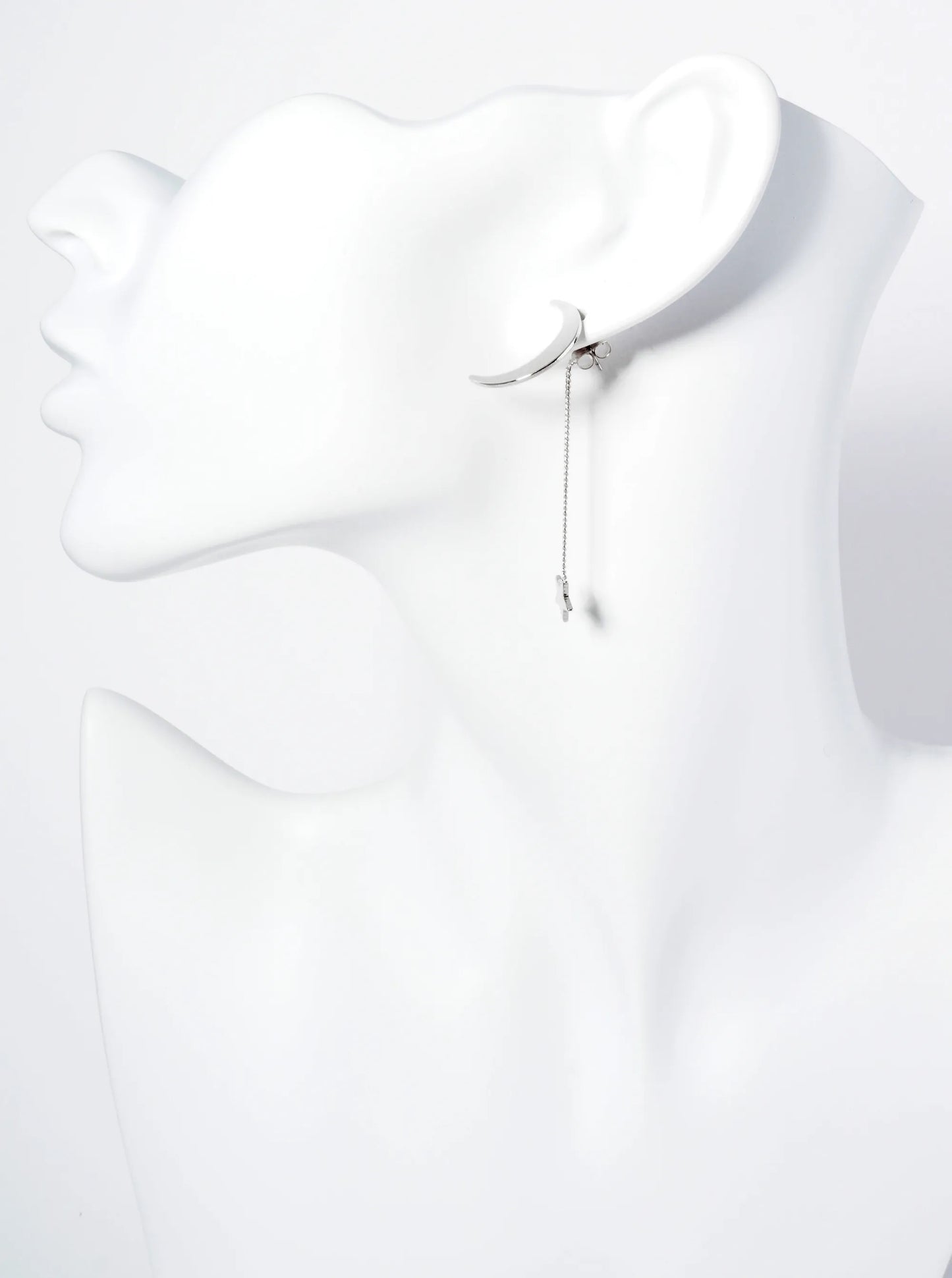 Polished 14K-Gold-Dipped Moon Stud Earrings With Star Chain Drop