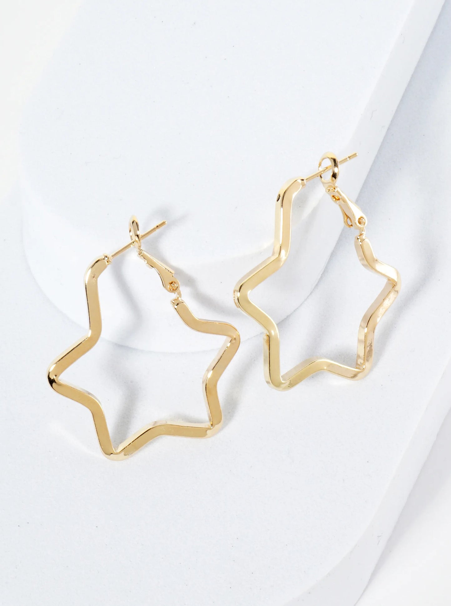Polished 14K-Gold-Dipped Star Shape 35mm Latch-Back Hoop Earrings