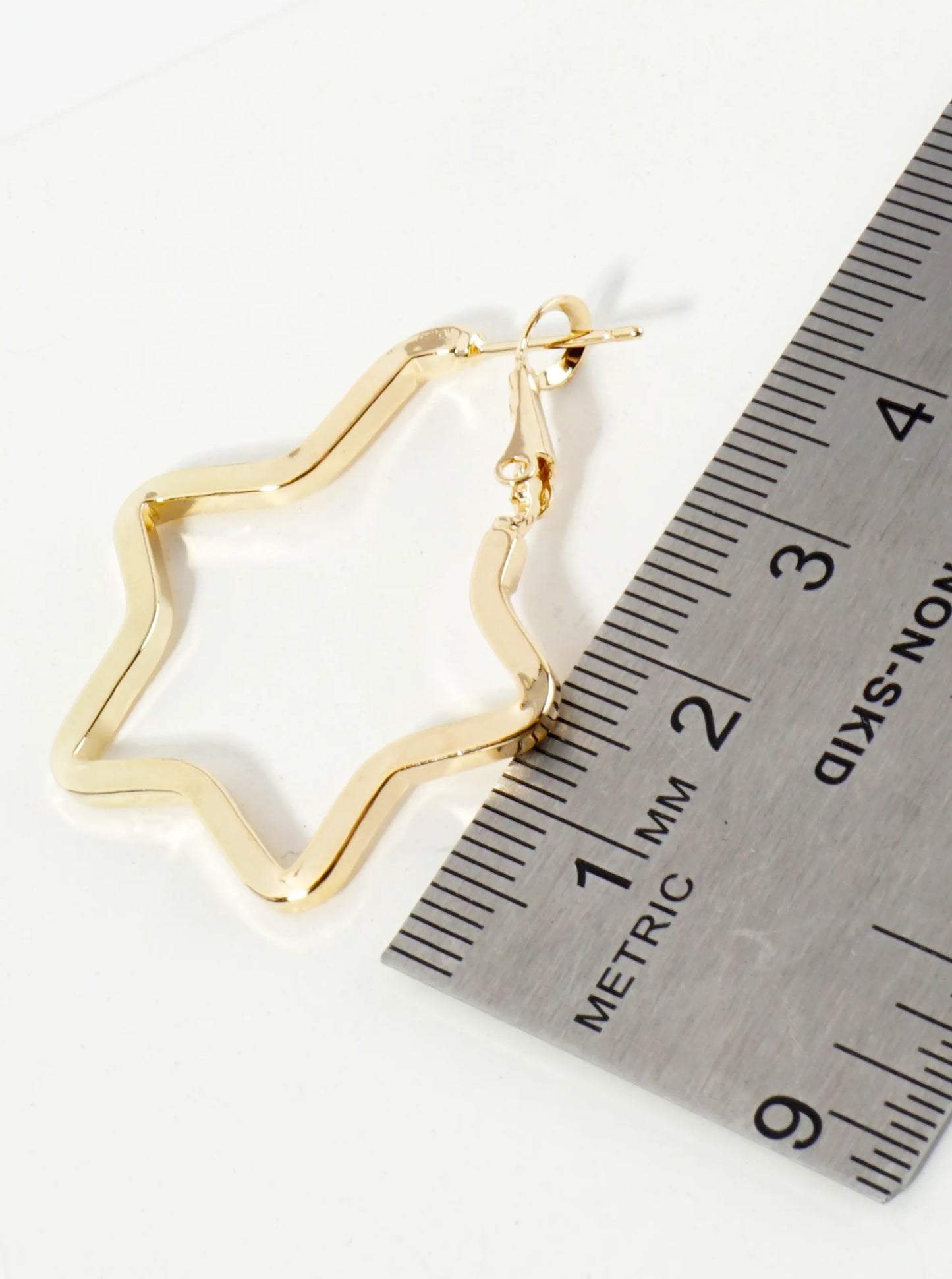 Polished 14K-Gold-Dipped Star Shape 35mm Latch-Back Hoop Earrings