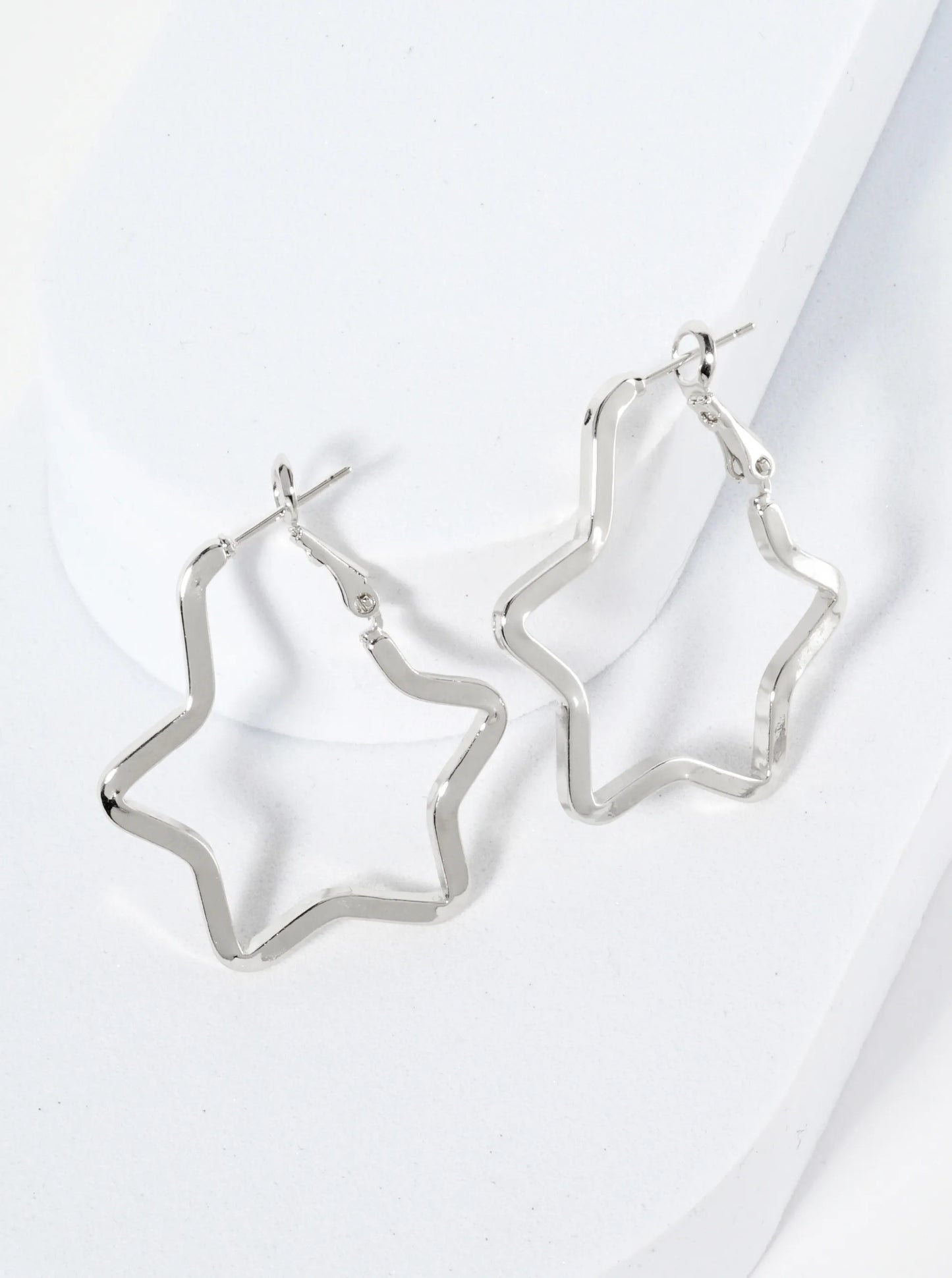 Polished 14K-Gold-Dipped Star Shape 35mm Latch-Back Hoop Earrings