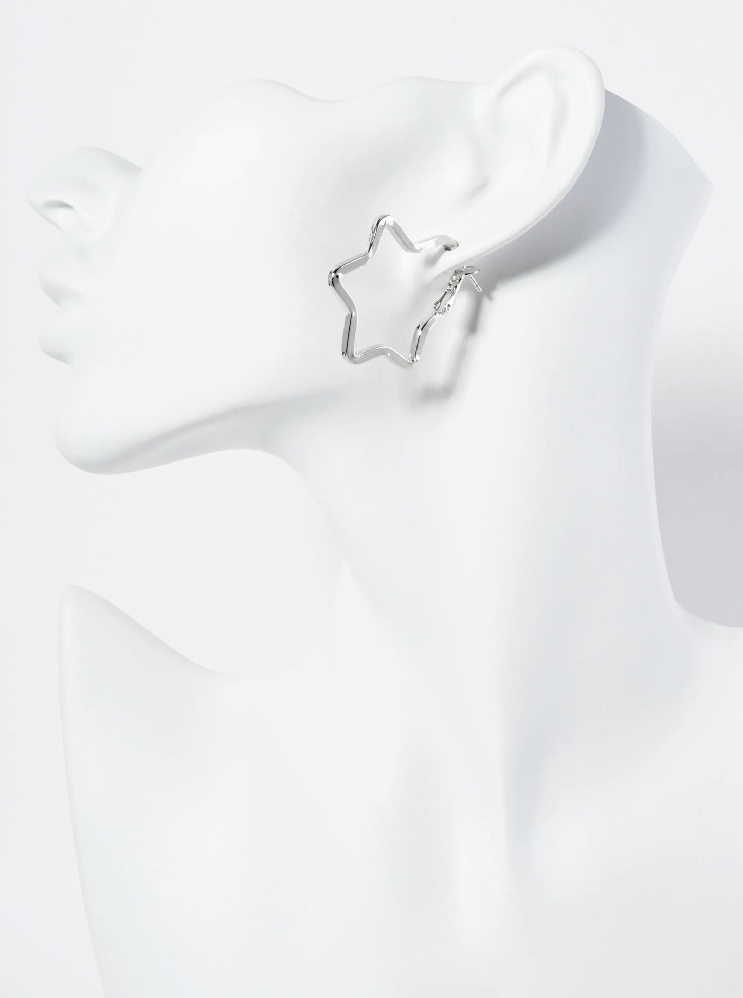 Polished 14K-Gold-Dipped Star Shape 35mm Latch-Back Hoop Earrings
