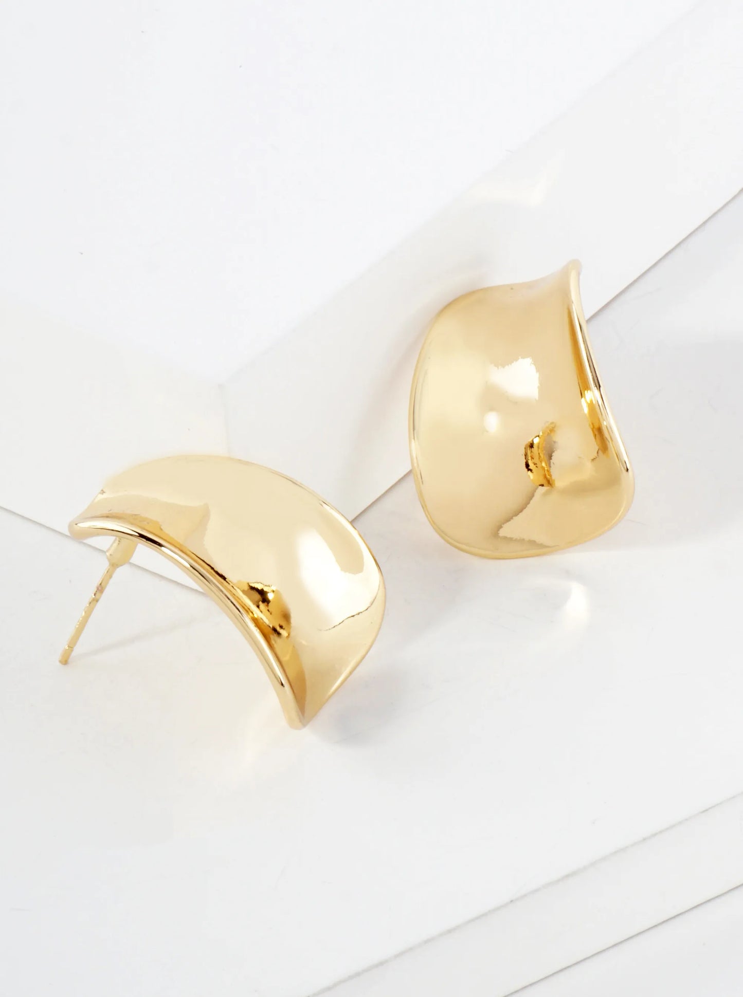 Polished 25mm Curved Teardrop 18K-Gold-Dipped Brass Earrings