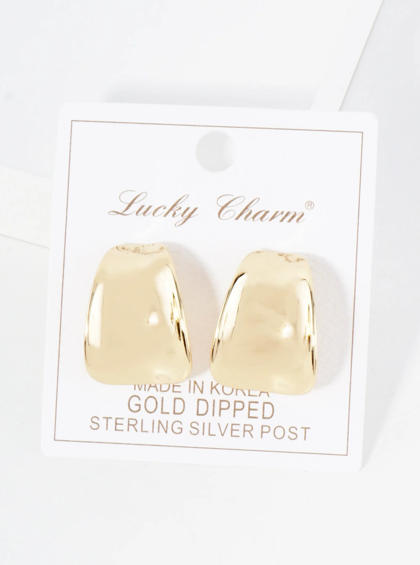 Polished 25mm Curved Teardrop 18K-Gold-Dipped Brass Earrings