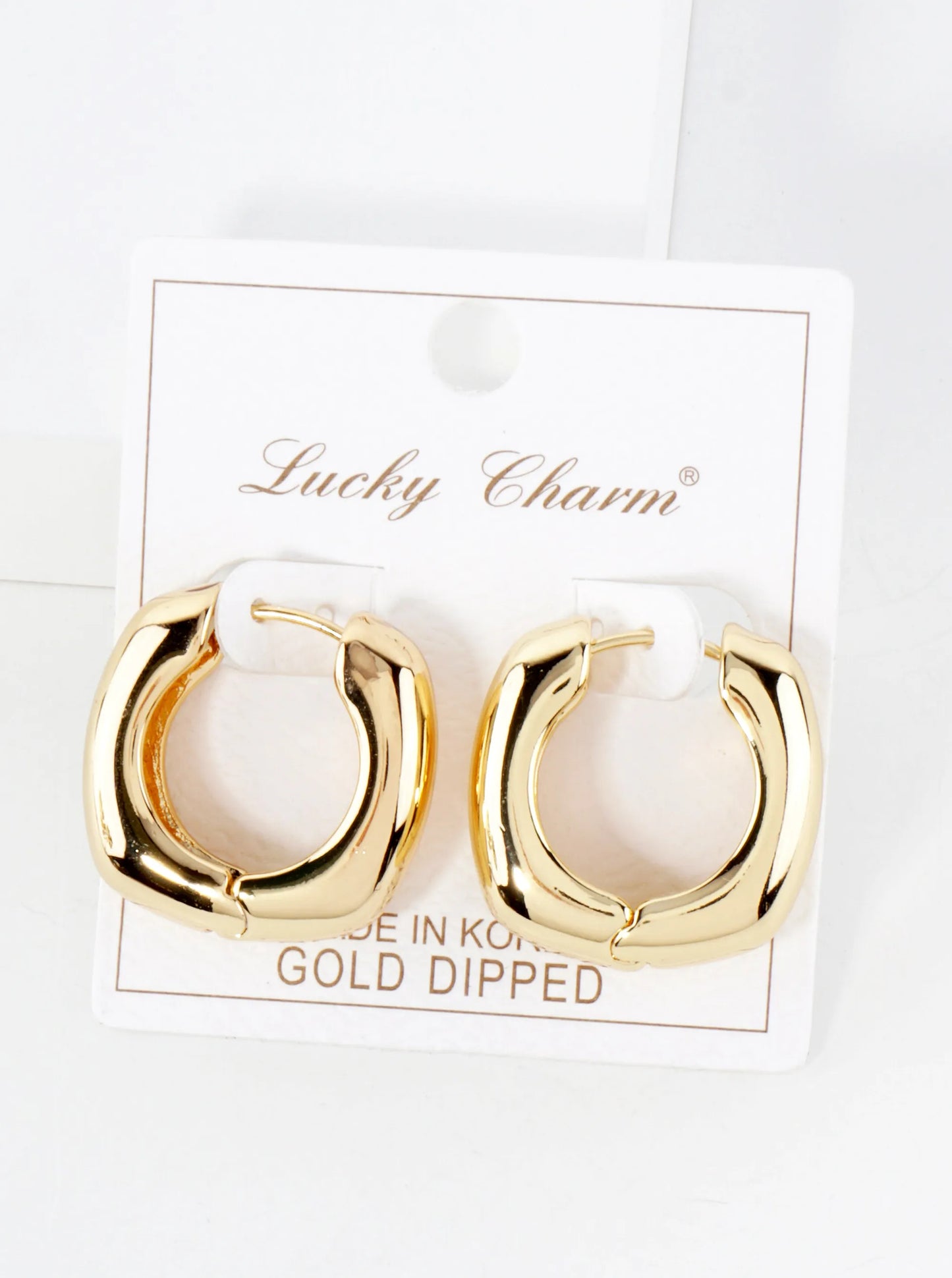 Polished 25mm Square-Shaped 18K-Gold-Dipped Brass Hinged Hoop Earrings