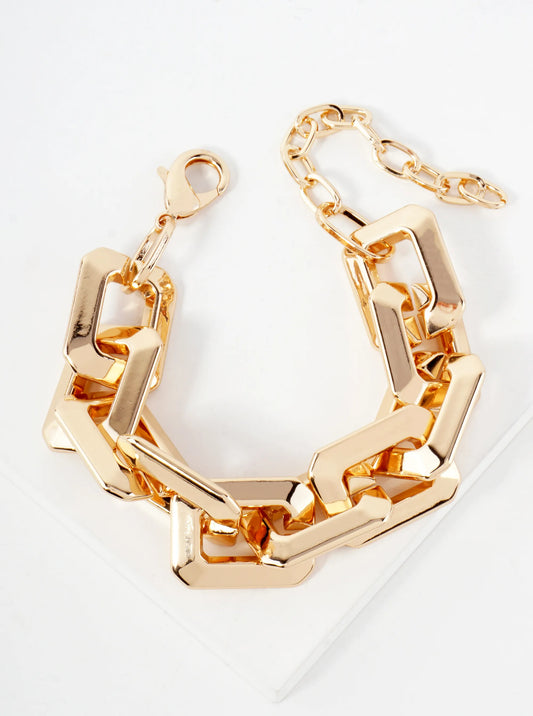 Polished 27mm Metallic Hollow Rectangle Chunky Chain Bracelet