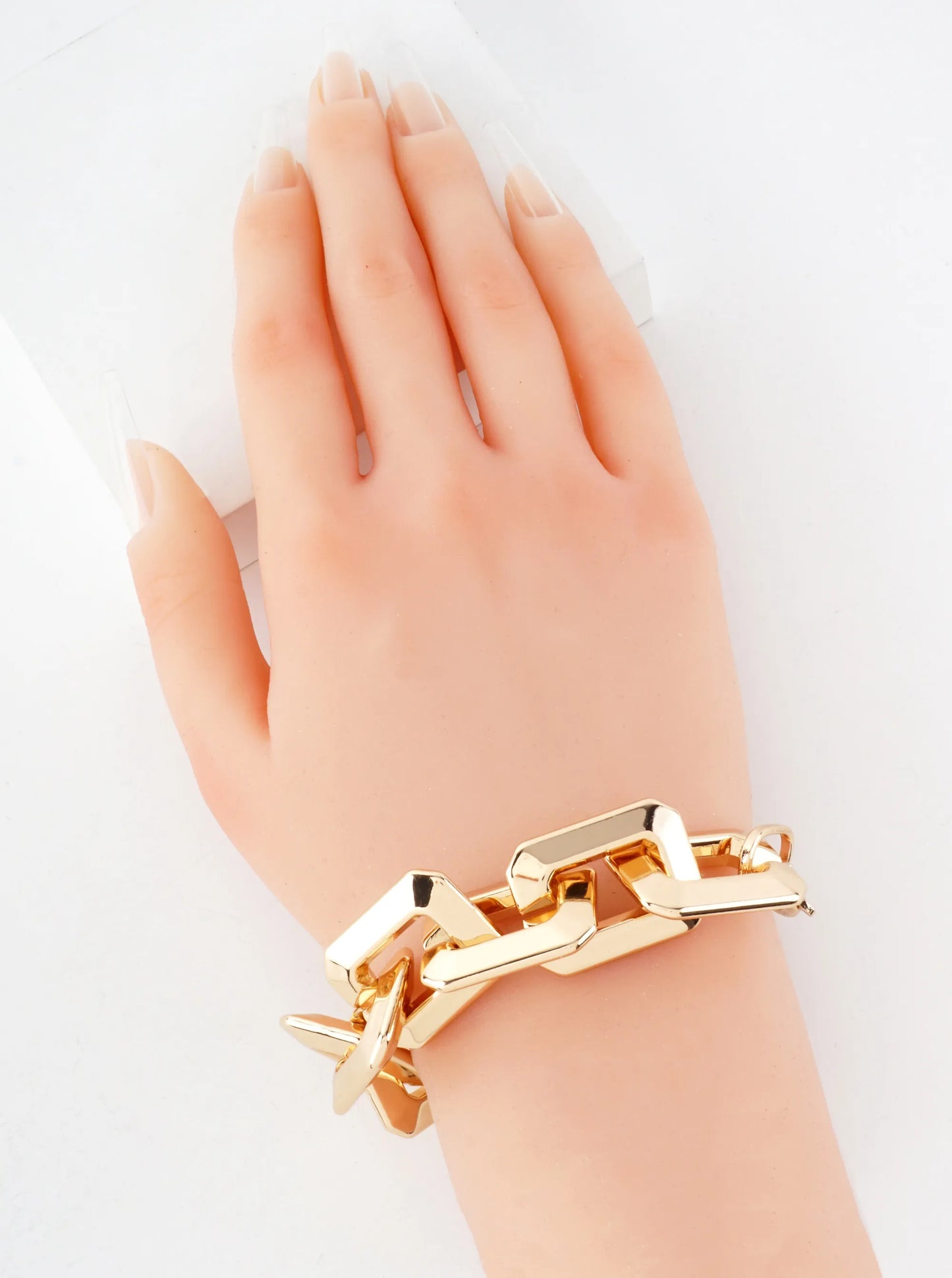 Polished 27mm Metallic Hollow Rectangle Chunky Chain Bracelet