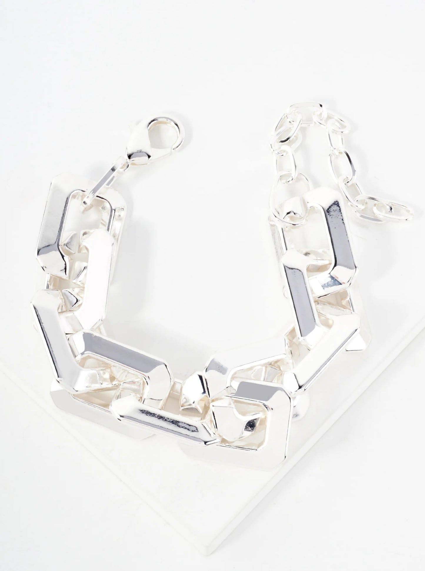 Polished 27mm Metallic Hollow Rectangle Chunky Chain Bracelet