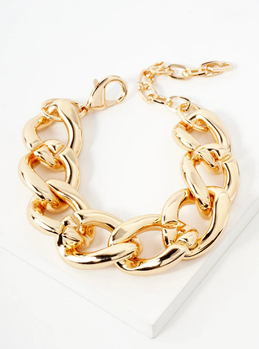 Polished 30mm Metallic Hollow Chunky Chain Bracelet