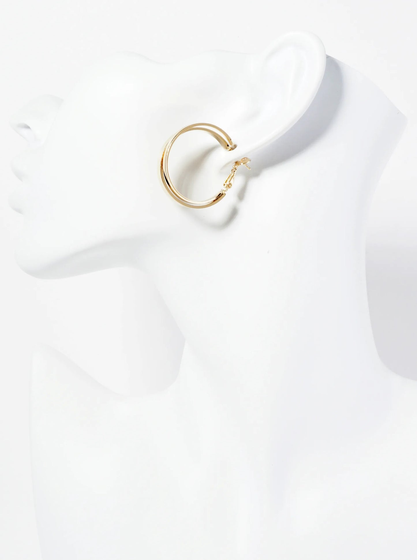 Polished 30mm Overlapping 14K-Gold-Dipped Edge Latch-Back Hoop Earrings