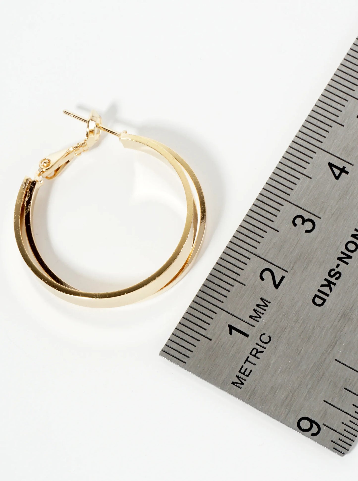 Polished 30mm Overlapping 14K-Gold-Dipped Edge Latch-Back Hoop Earrings